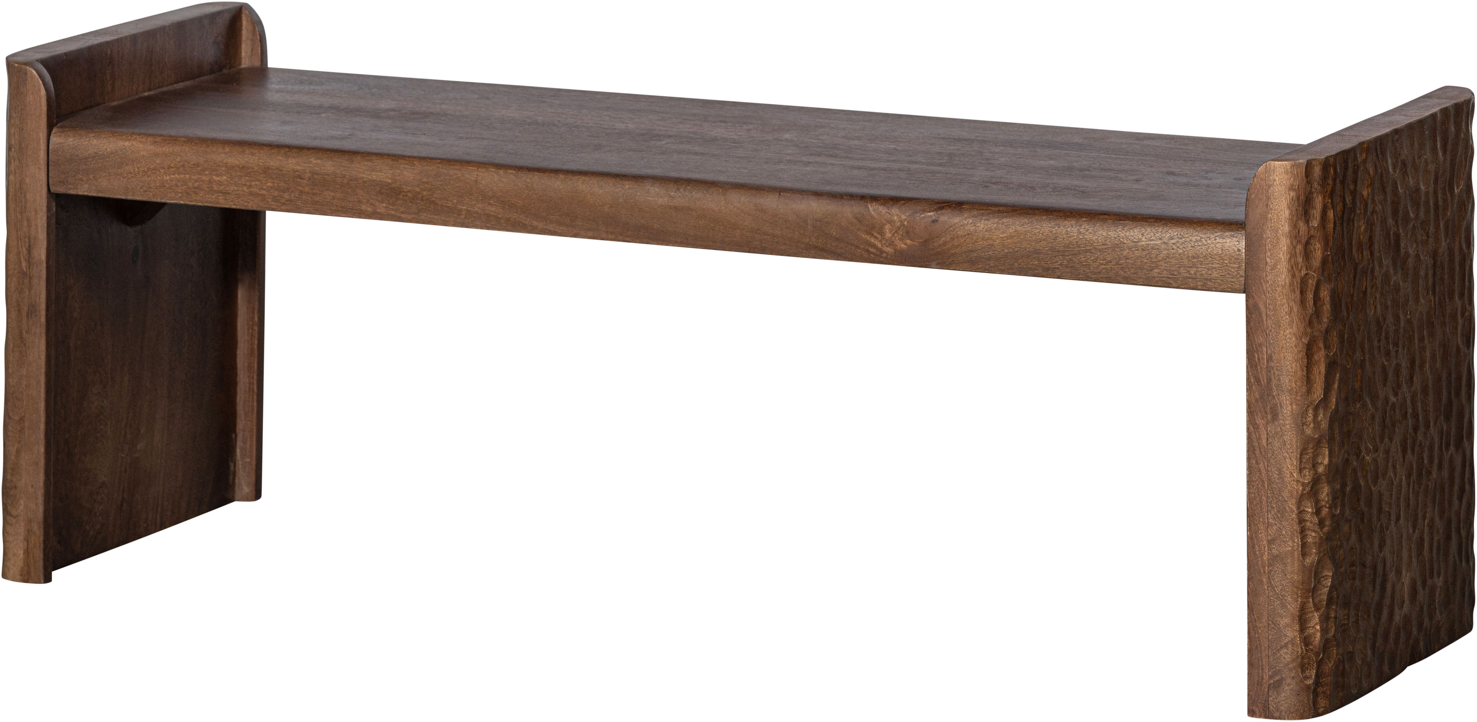 WOOOD Bank "Prop mit Massivmangoholz und gefrästen Beinen B 120 x T 45 x H 40 cm" Tragkraft 100 kg, sichtbare Maserung, einfach zu montieren