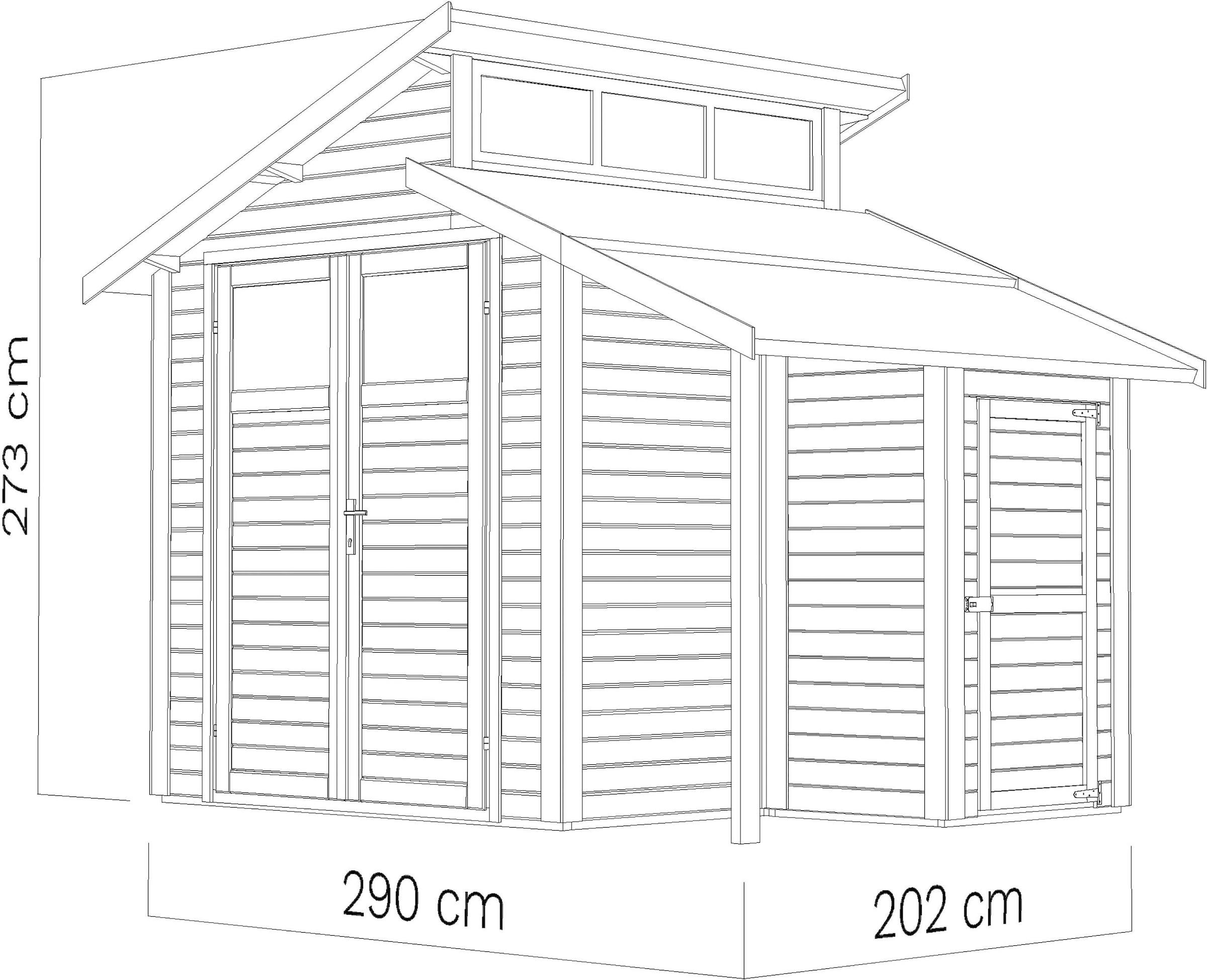 BERTILO Gartenhaus »Studio Set 2, in verschiedenen Farben«, mit Doppelpultdach, Oberlicht und Dachverlängerung + Wandschrank
