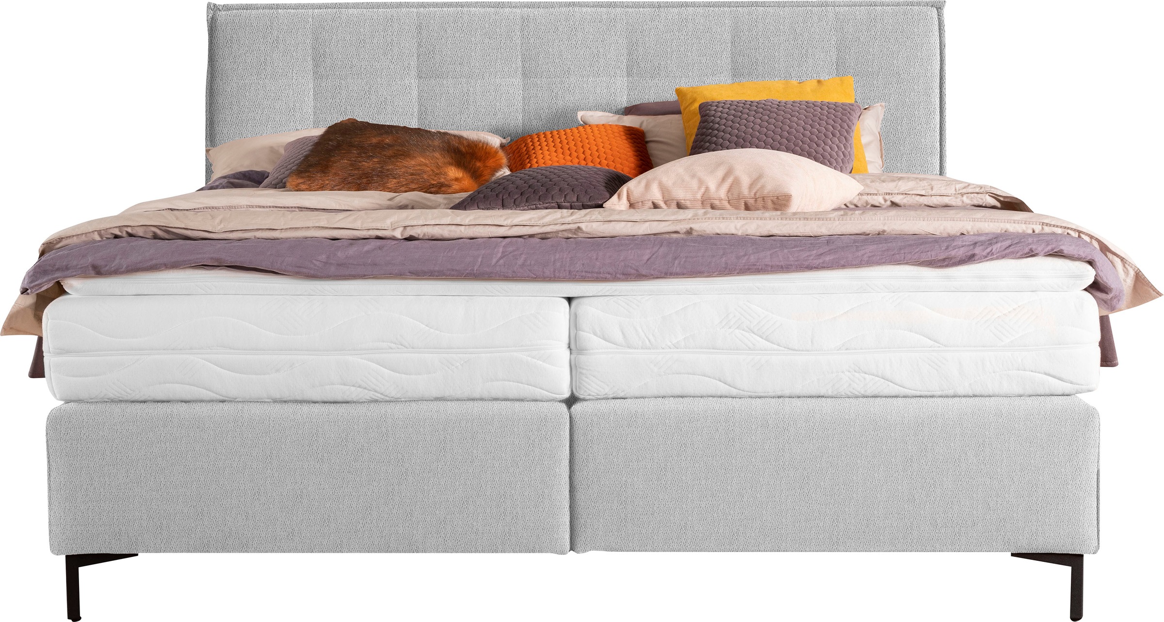 Boxspringbett ALINA "Elmar", grau (hellgrau tcm 39), B:180cm L:209cm, Struktur fein TCM (100% Polyester), Komplettbetten, Boxspringbett, mit gestepptem Kopfteil, inklusive Matratze und Topper 2