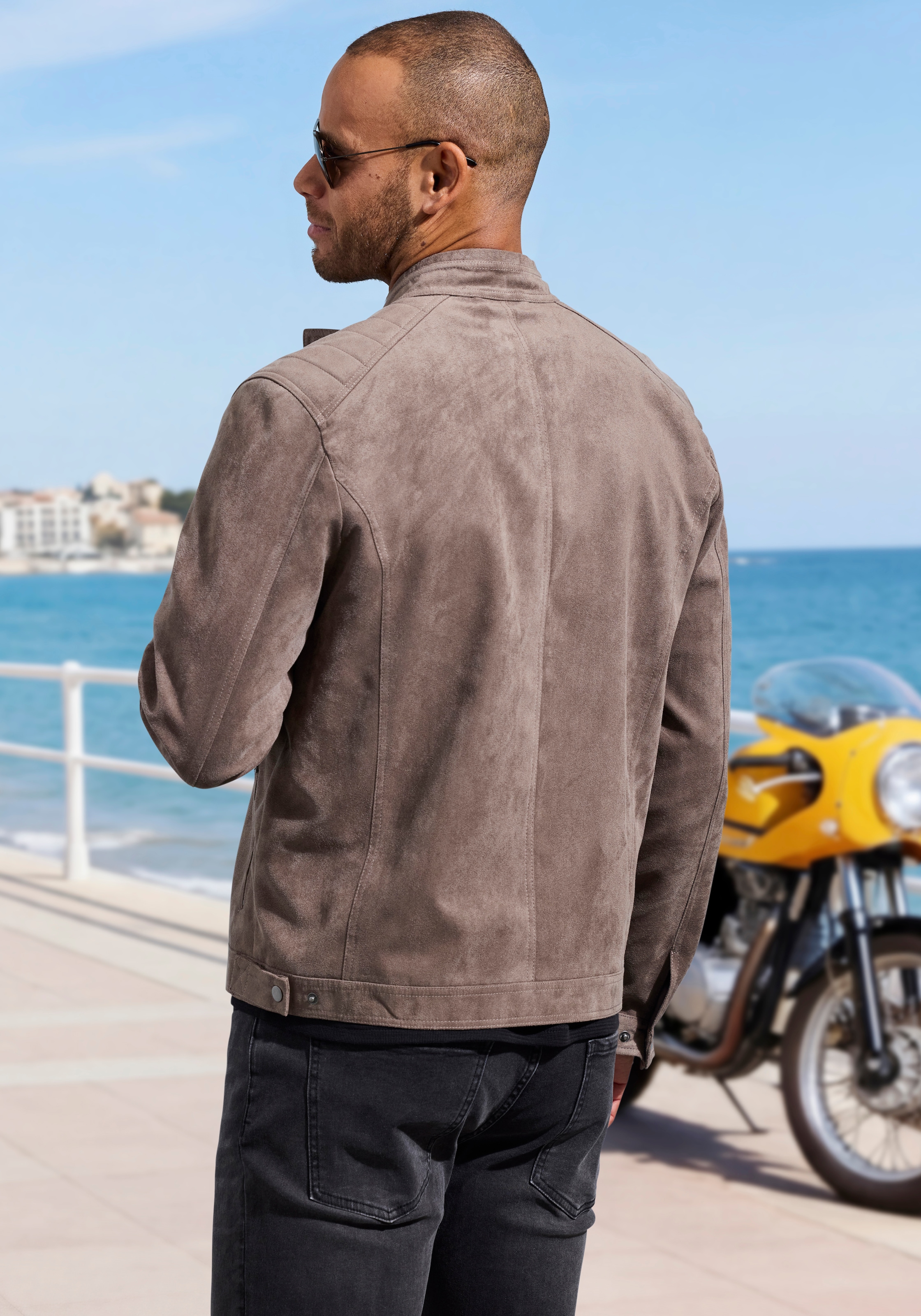 John Devin Bikerjacke », Überjangjacke in Veloursleder-Optik bis Größe 5XL« Schultern mit typischer Absteppung