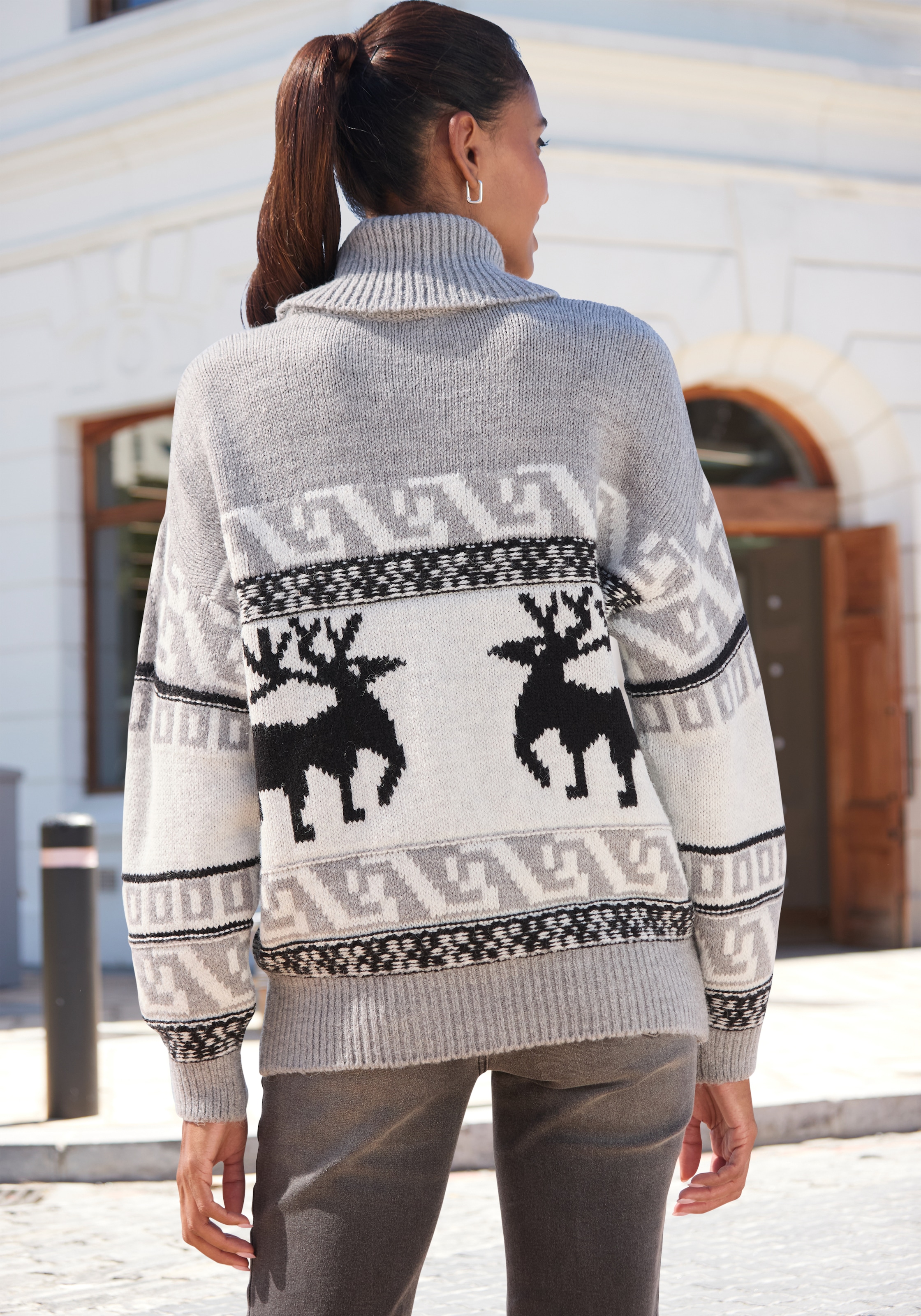 Vivance Rollkragenpullover, mit Wintermotiv, Strickpullover, Norwegerpullover, Weihnachtspullover