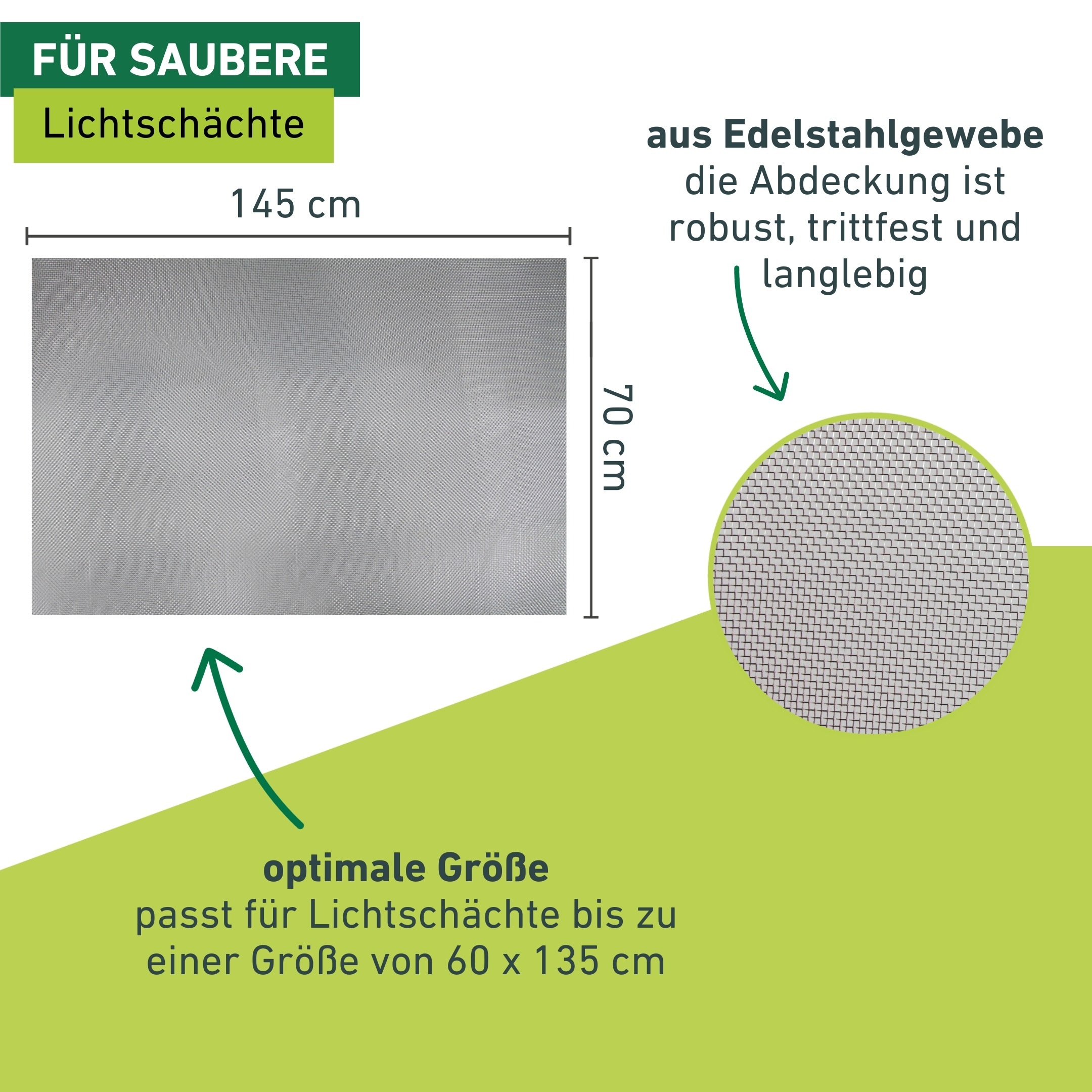 Windhager Lichtschachtabdeckung »zuverlässiger Schutz vor Laub, Ungeziefer, Kellerschacht Schutzgitter« 1 Stk. tlg. individuell kürzbar, erhältlich in Alu-, Edelstahl-, Fiberglasgewebe