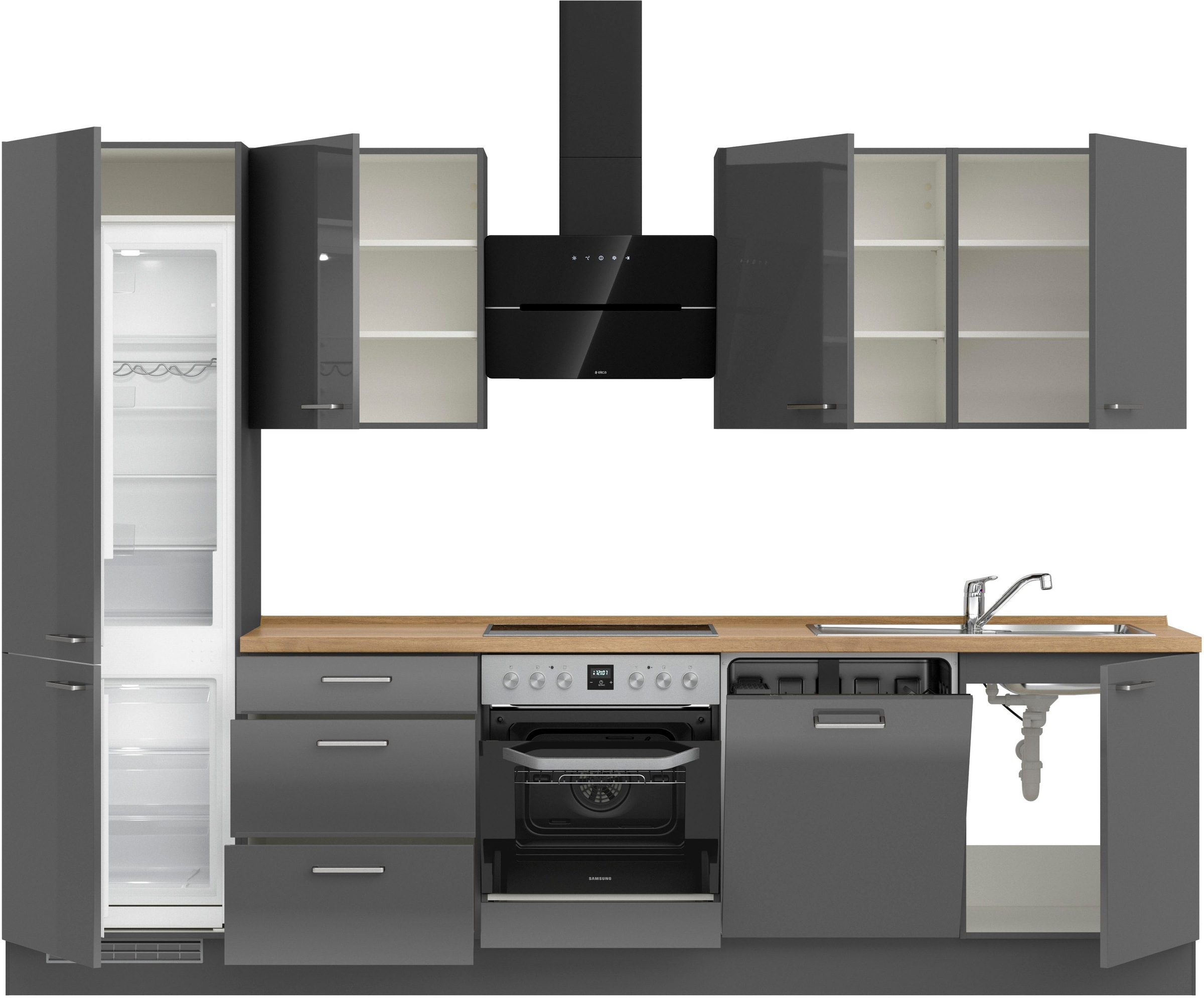 nobilia® Küchenzeile »"Flash II"«, vormontiert, Ausrichtung wählbar, Breite 300 cm, wahlw. mit E-Geräten