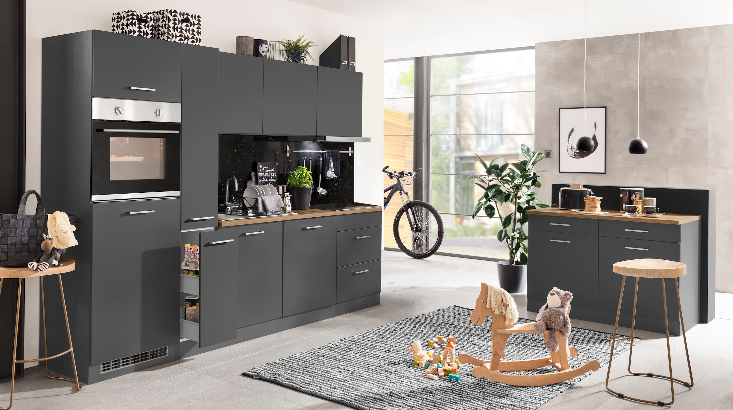 KOCHSTATION Küchenzeile »KS-Kehl«, mit E-Geräten, Breite 270 cm, inkl. Kühlschrank und Geschirrspüler