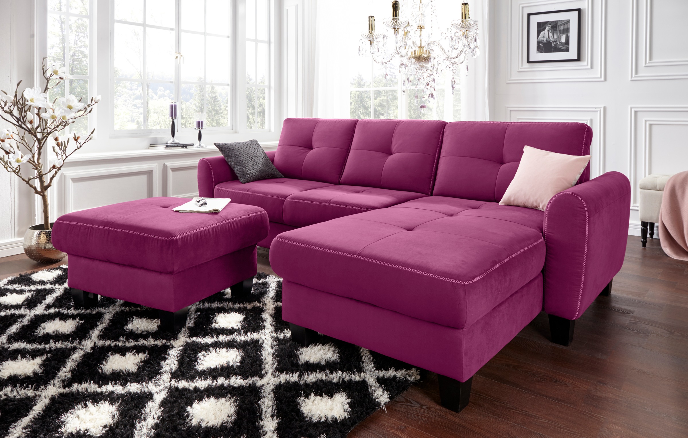 sit&more Ecksofa »Varese L-Form«, mit Federkern, wahlweise mit Bettfunktion und Stauraum