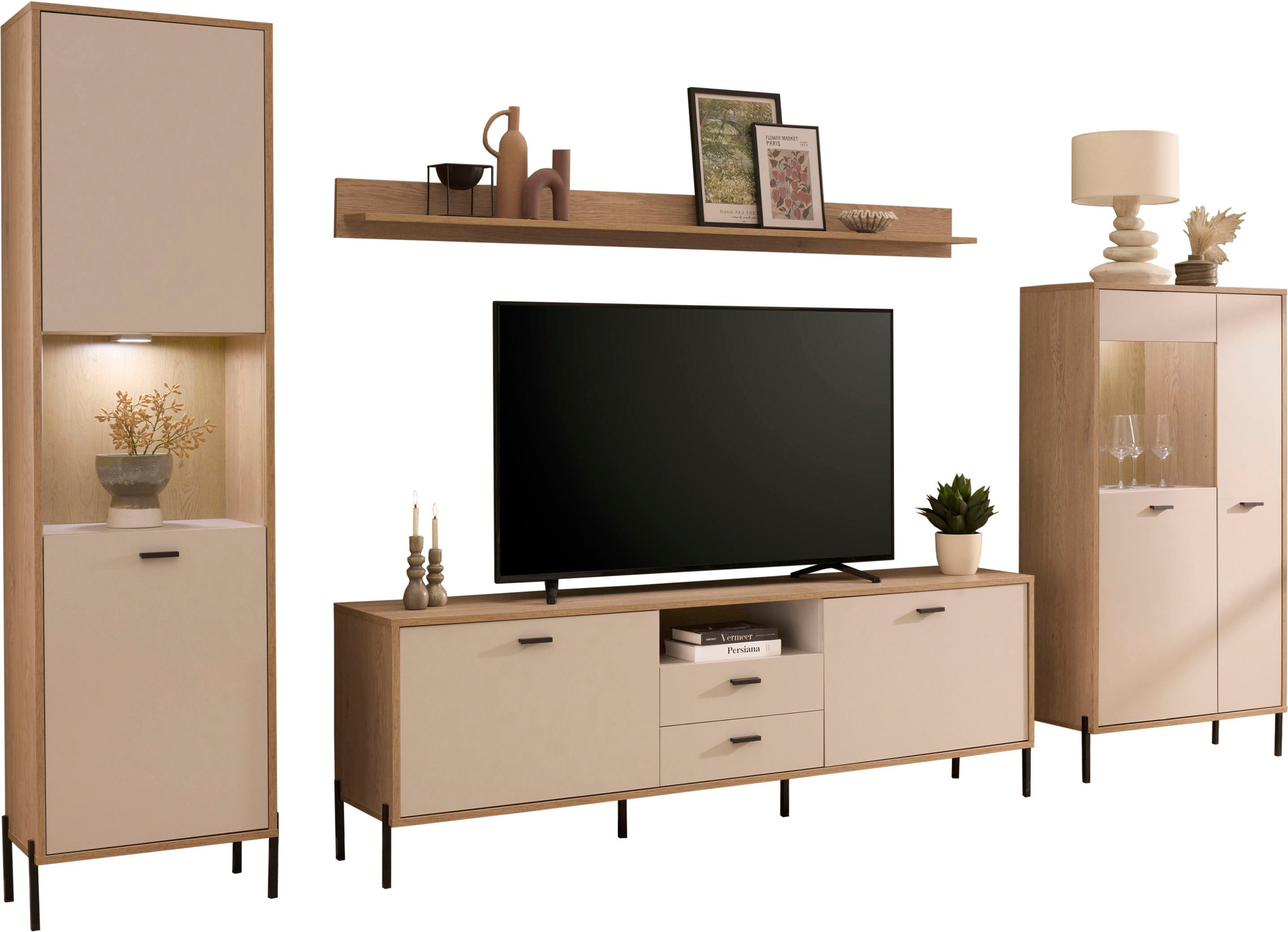 Home affaire Wohnwand »Fredericia, moderne Anbauwand, Komplettset in Kaschmir« Set, 4 Stk. tlg.
