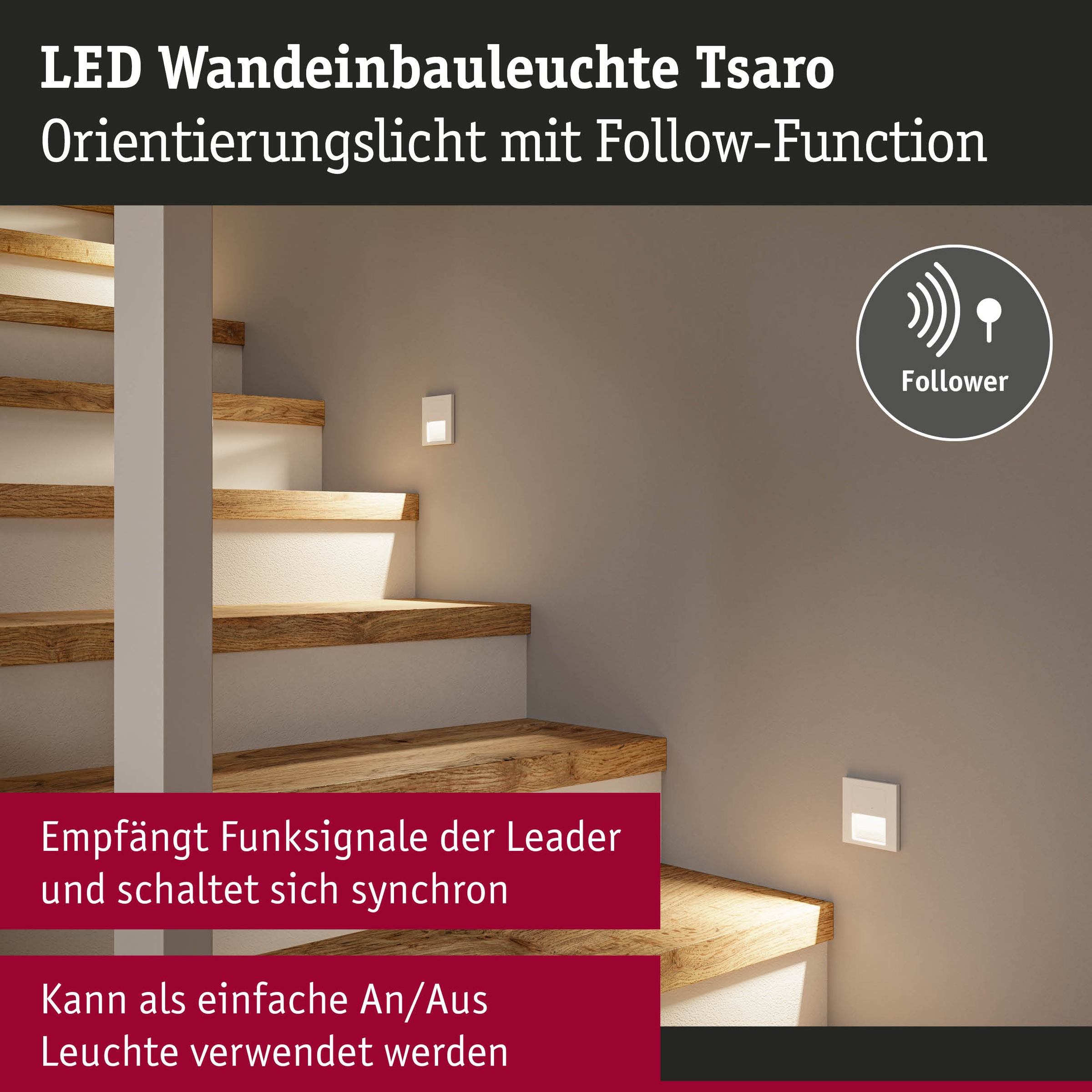 Paulmann LED Einbauleuchte »LED Wandeinbauleuchte Tsaro eckig 80x36mm«, 1 flammig