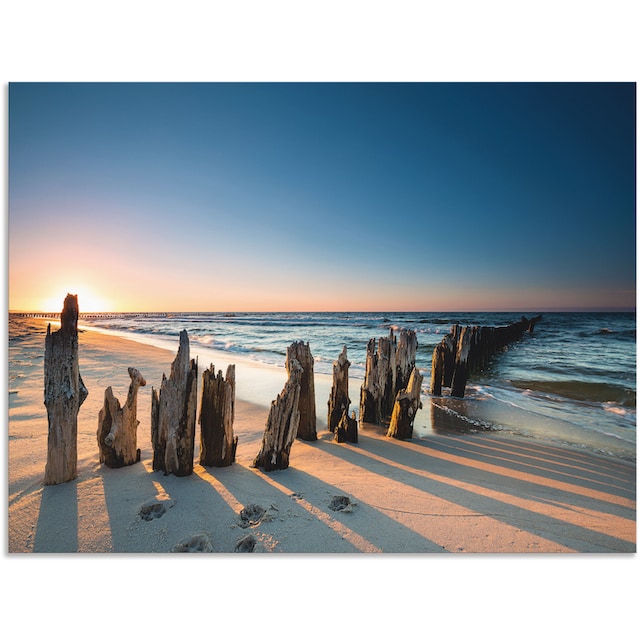 Artland Wandbild »Sonnenuntergang Strand Wellenbrecher«, Meer Bilder, (1 St.),  als Alubild, Leinwandbild, Wandaufkleber oder Poster in versch. Größen  bestellen | BAUR