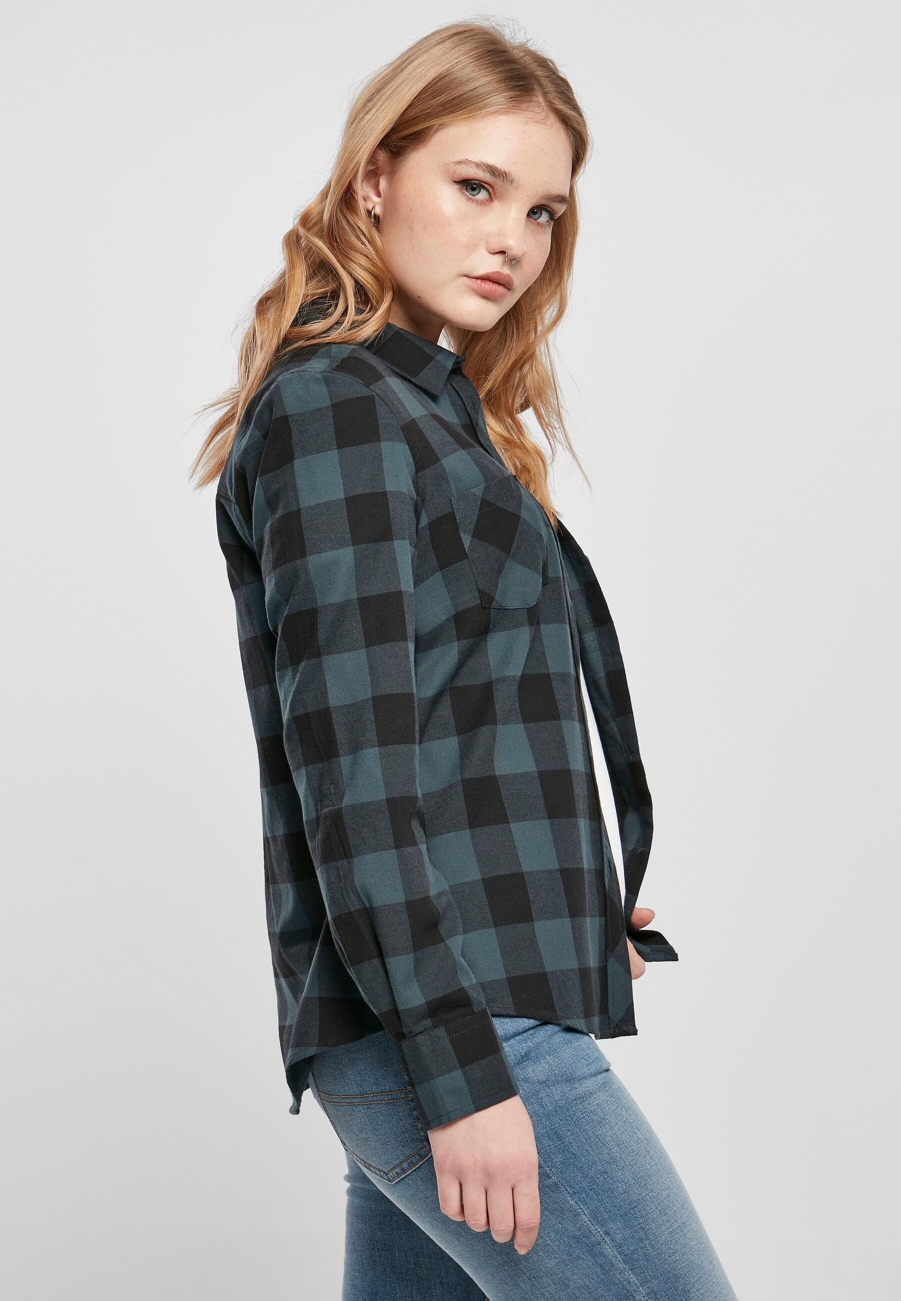 URBAN CLASSICS Langarmhemd »Urban Classics Damen Ladies Turnup Checked Flanell Shirt«, (1 tlg.)