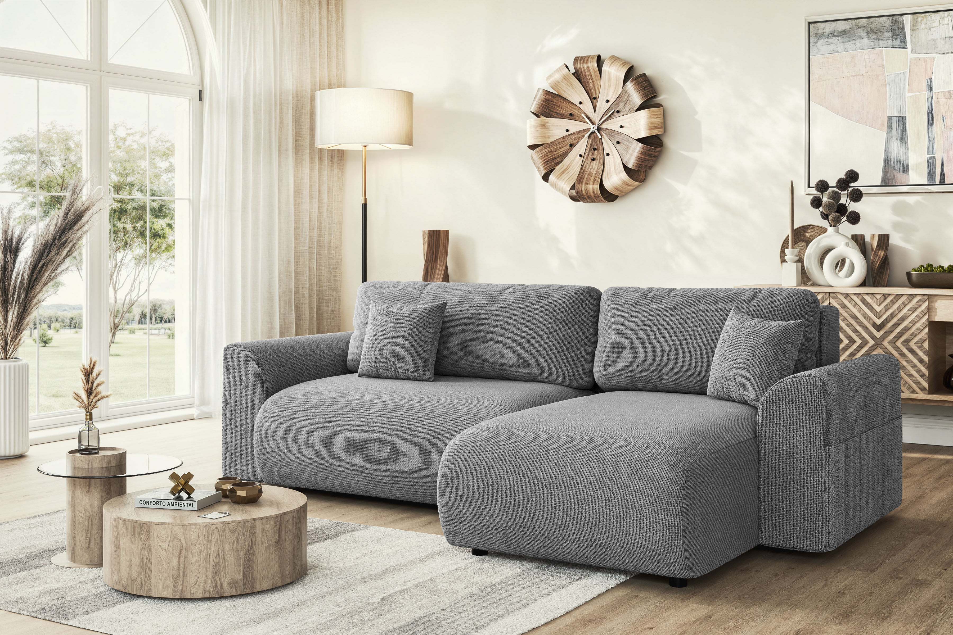 Home affaire Ecksofa "VasbySuyal Schlafsofa 235cm L-Form mit Recamiere beidseitig montierbar" Designsofa mit Bettfunktion und Bettkasten, Maße B/T/H: 235/138/80 cm