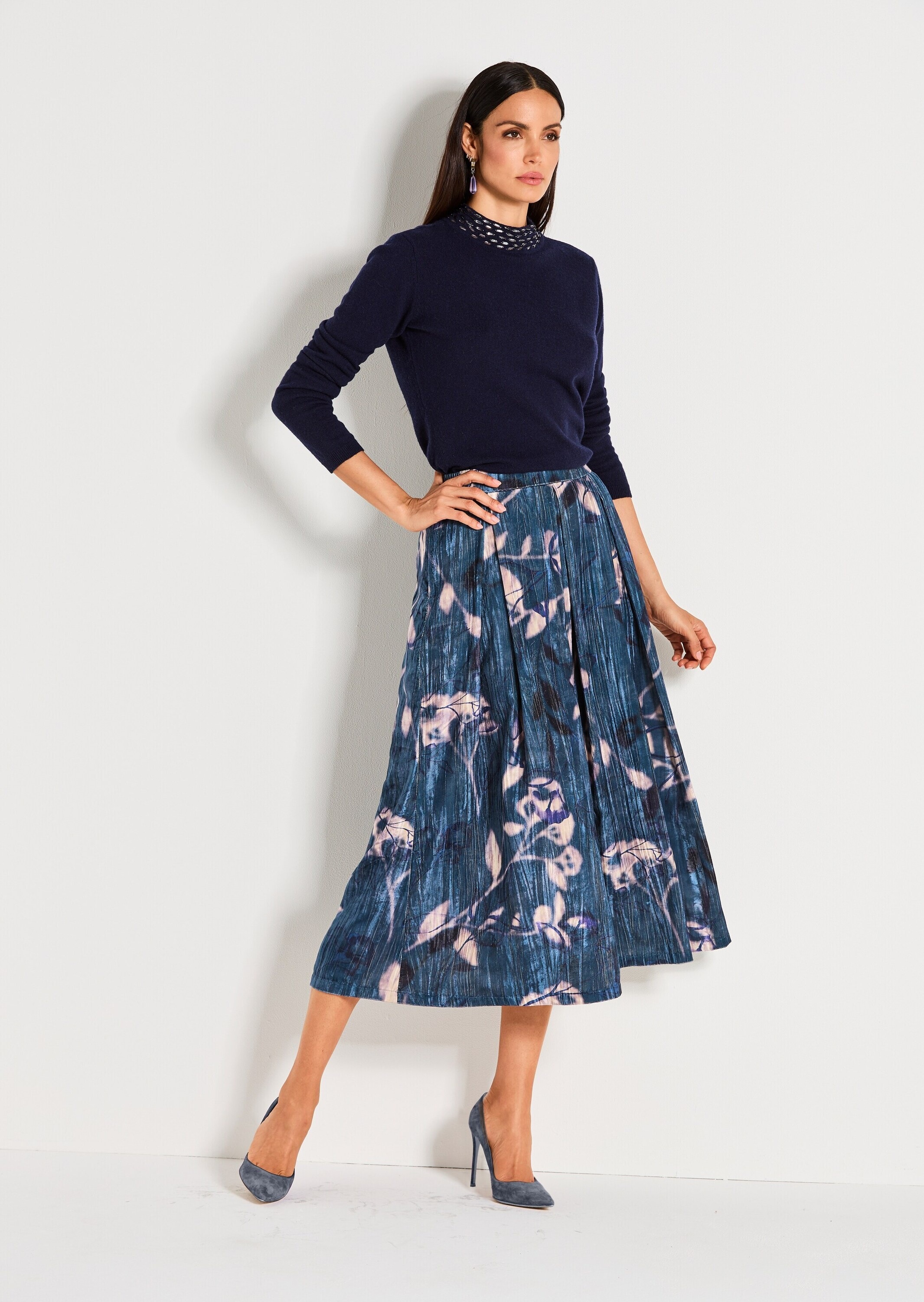 MADELEINE Samtrock Midi Skirt Blue Multicolor 38 3