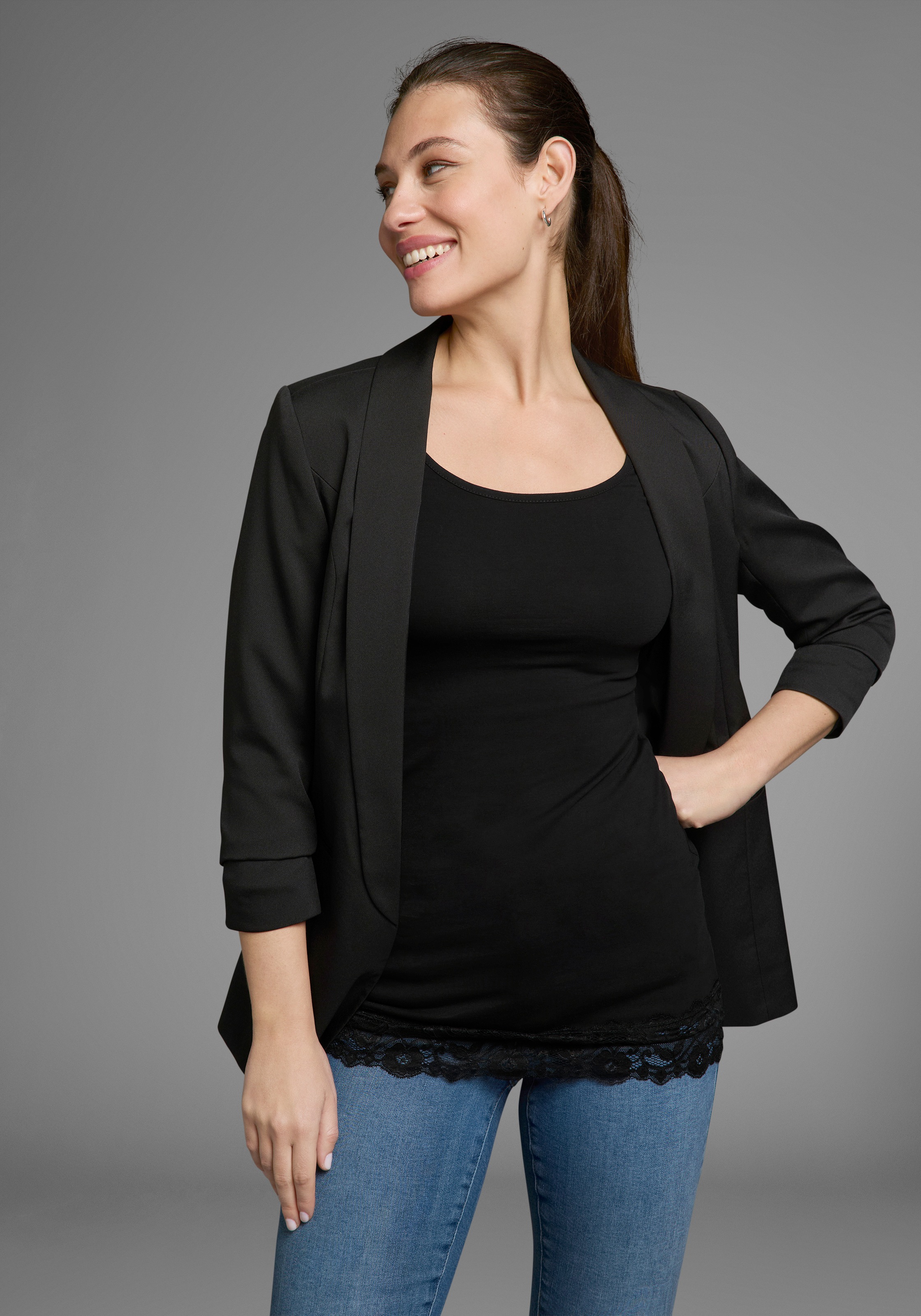 AJC Longshirt, Langarm, figurbetonter Schnitt, unifarben, Rundhalsausschnit günstig online kaufen