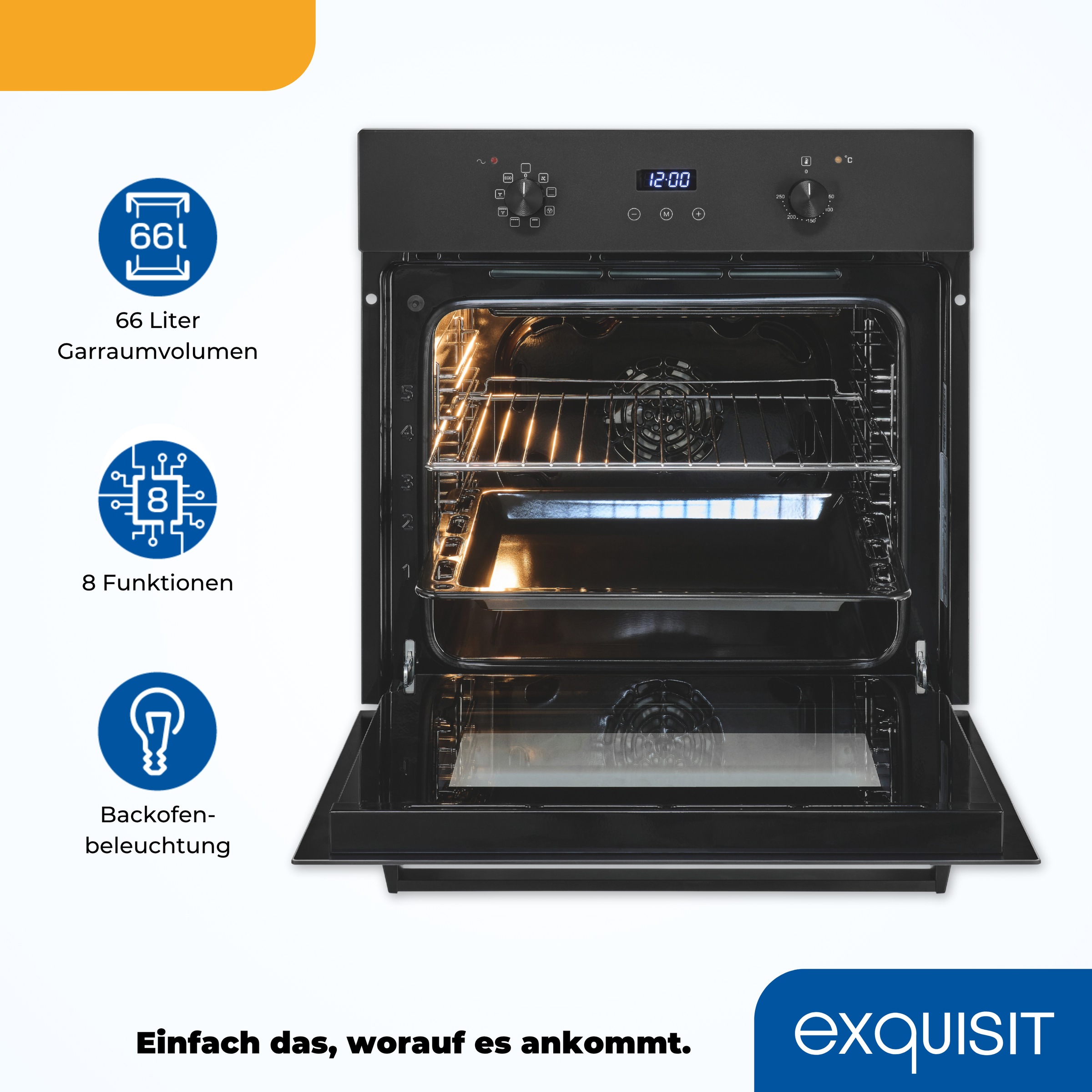 exquisit Einbaubackofen »EBE367-H-120 mattschwarz«