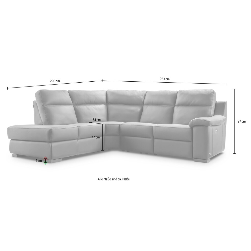 CALIA ITALIA Ecksofa »Andrea, L-Form«, mit elektrischer Relaxfunktion, in Leder, 253 cm Breite