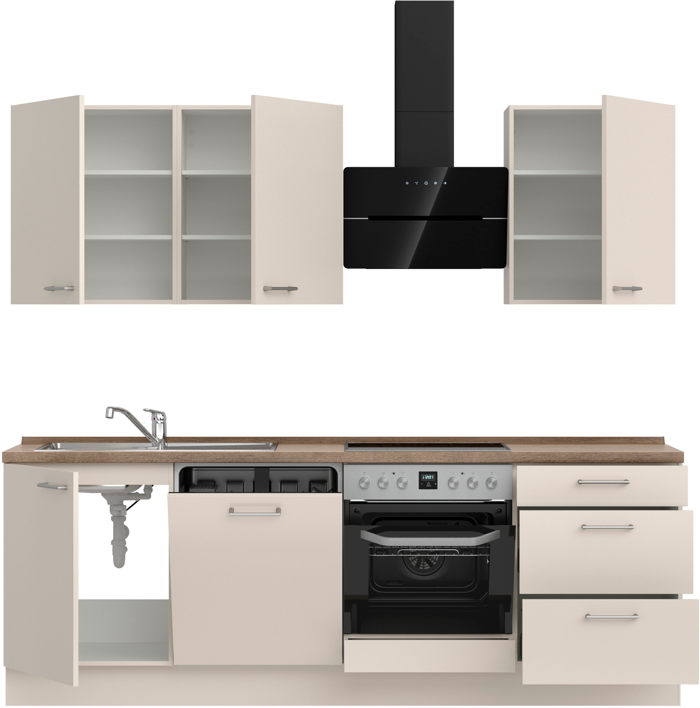 nobilia® Küchenzeile »"Laser II", Ausrichtung wählbar, Breite 240 cm«, vormontiert, wahlw. mit unterschiedlichen E-Geräten-Sets