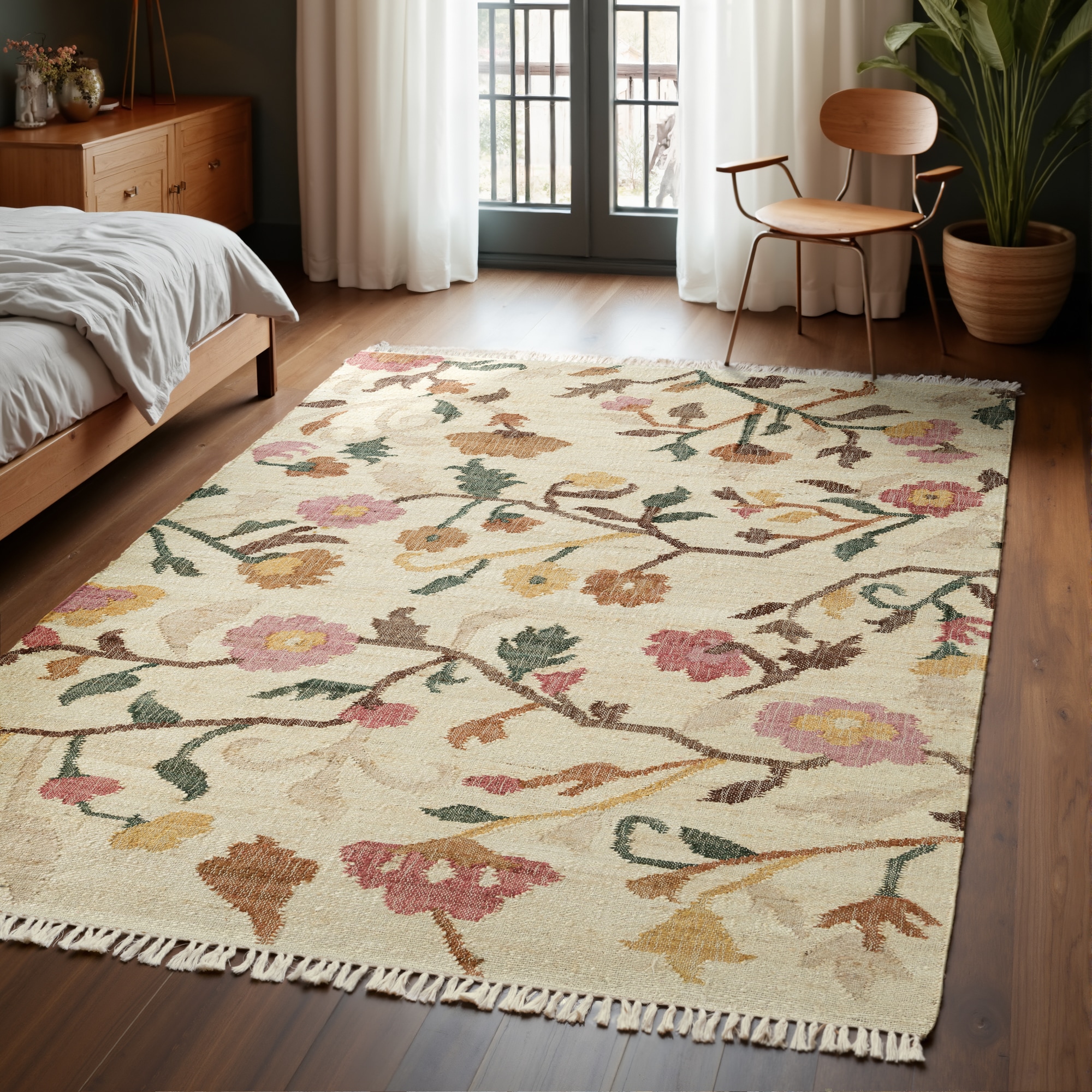 ELLE DECORATION "Kelim Violette" rechteckig 3 mm Höhe Jute, Baumwolle, Natur, Handgewebt, Kelim, orientalisch, Boho