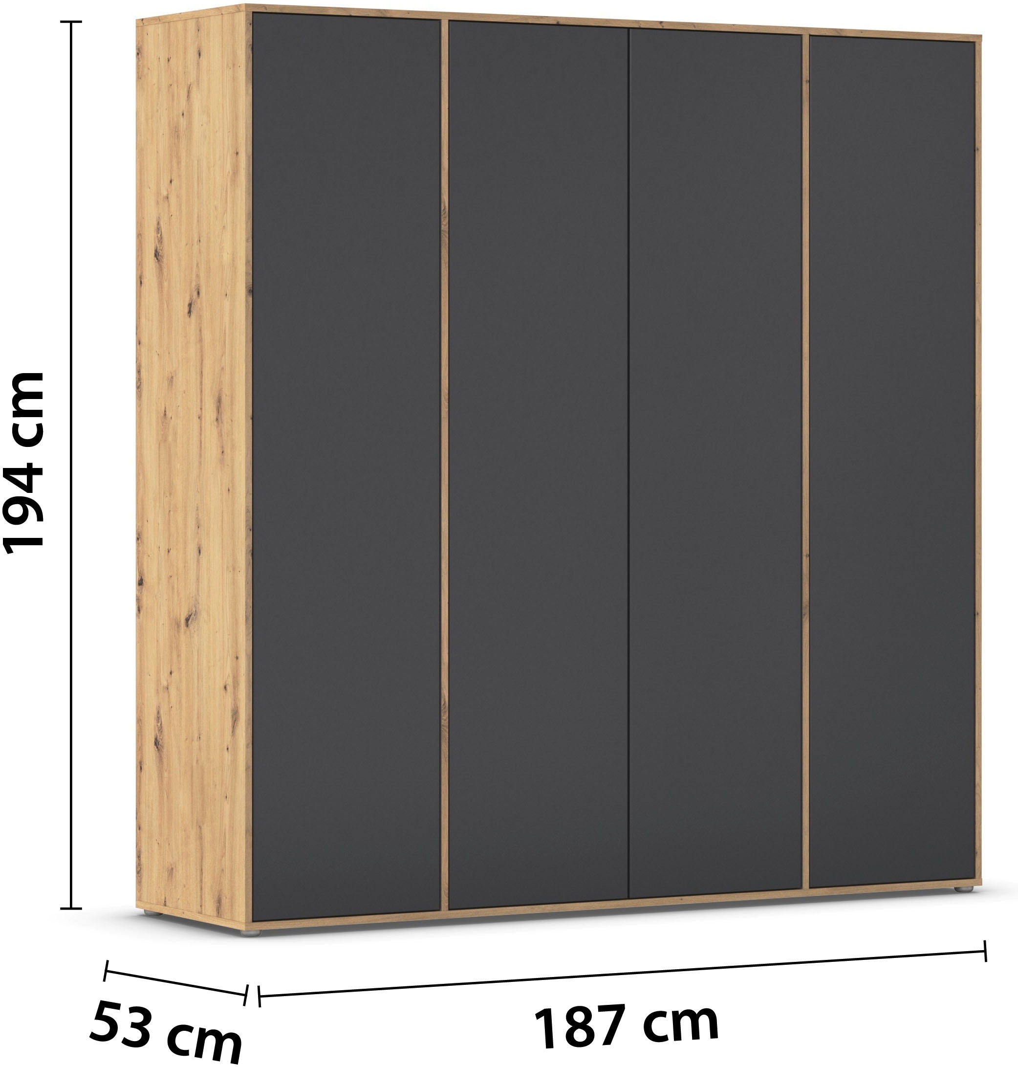 rauch Drehtürenschrank »Kleiderschrank Schrank Garderobe Wäscheschrank NABILA viel Stauraum«, (in 3 verschiedenen Ausstattungen BASIC/CLASSIC/PREMIUM), in 2 Breiten mit Push-to-Open Funktion TOPSELLER MADE IN GERMANY
