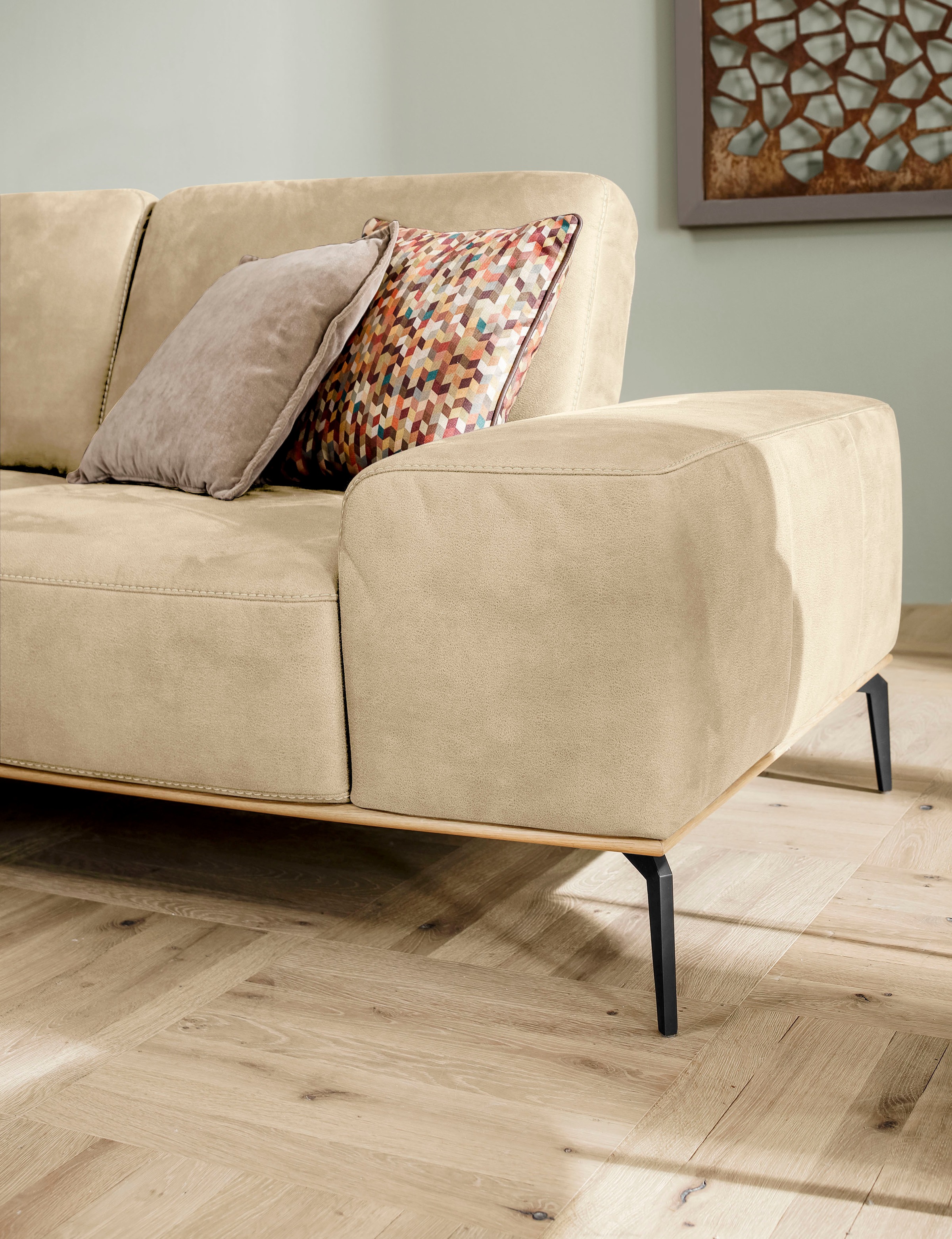 W.SCHILLIG Ecksofa »run, Designsofa mit tollem Sitzkomfort, bequem, L-Form«, mit Holzsockel, Füße in Schwarz pulverbeschichtet, Breite 299 cm