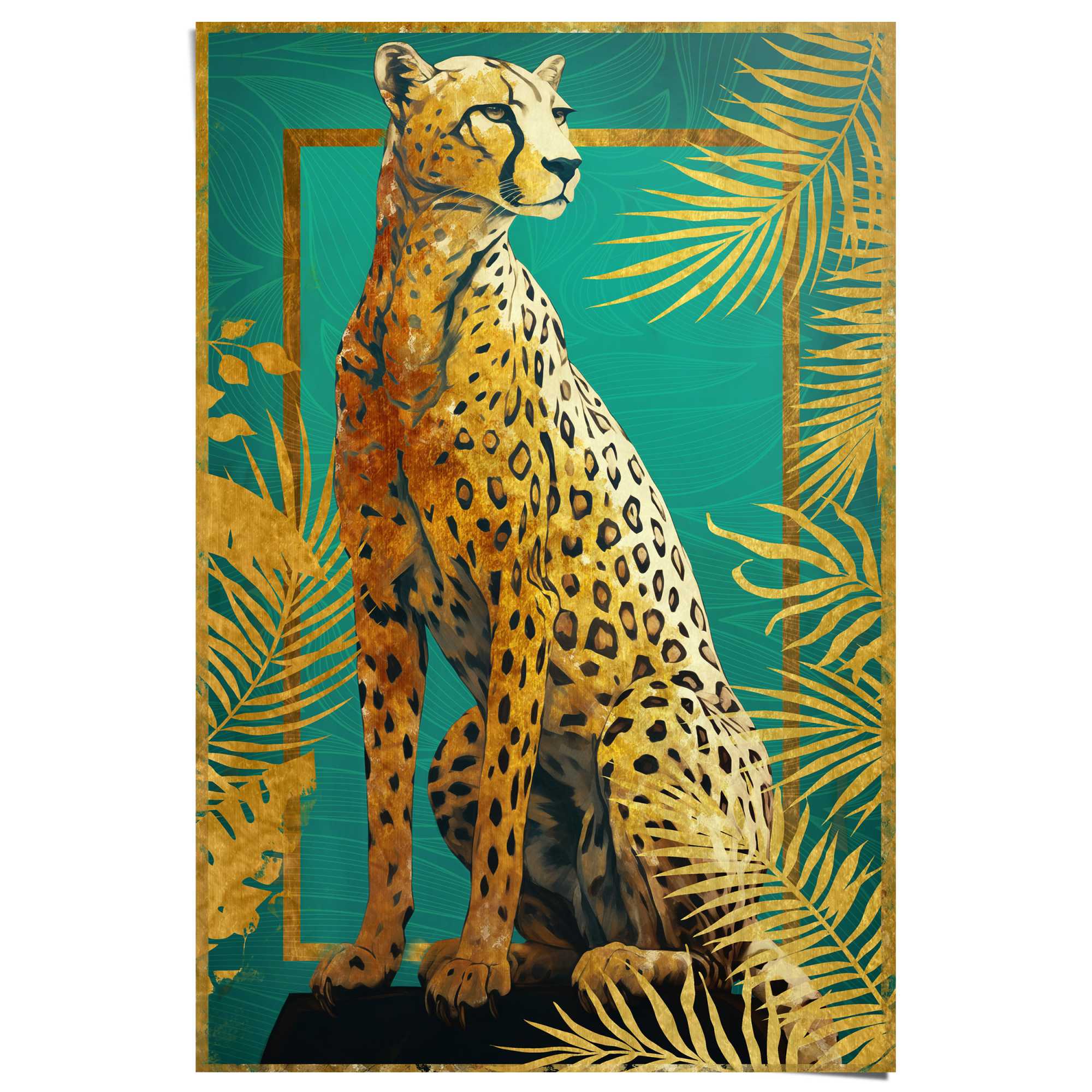 Reinders Poster "Cheetah Pose" Teenager Zimmer - Gold - 150 gr. Papier - Tiere - 61x91,5 cm