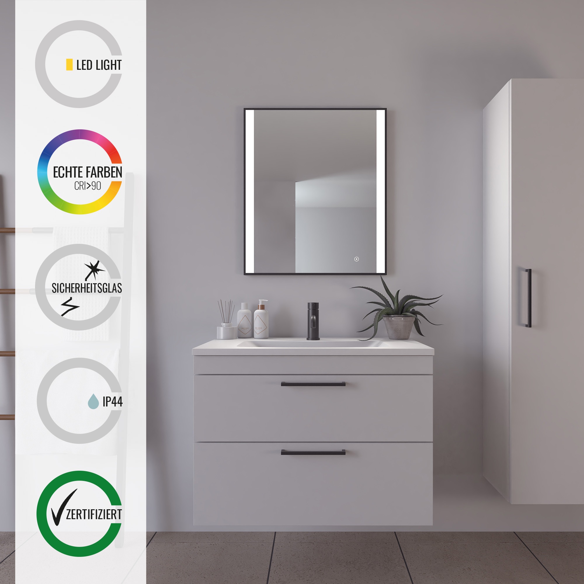 Loevschall Badspiegel "Libra Quadratisch, Badzimmerspiegel mit LED Beleucht günstig online kaufen