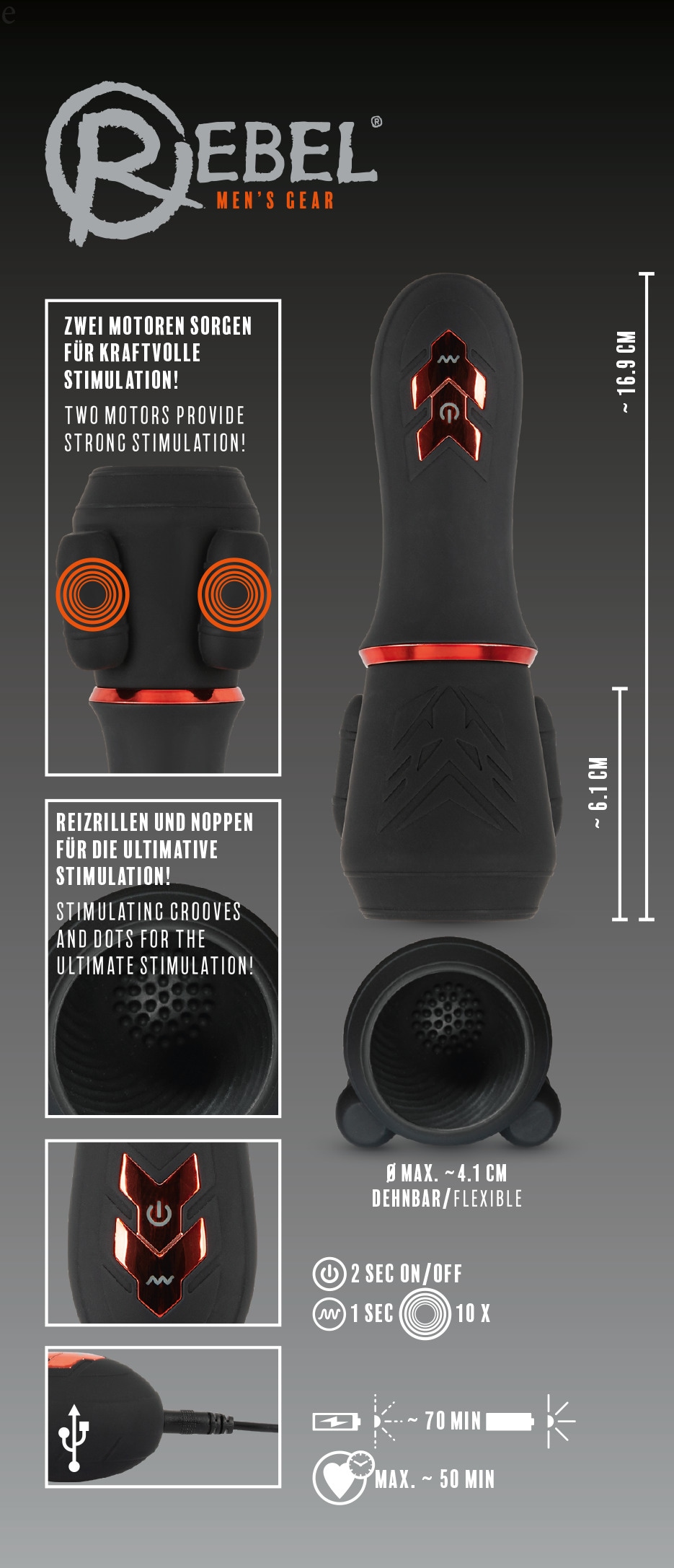 REBEL Masturbator »Masturbator Glans Masturbator with 2 Motors«