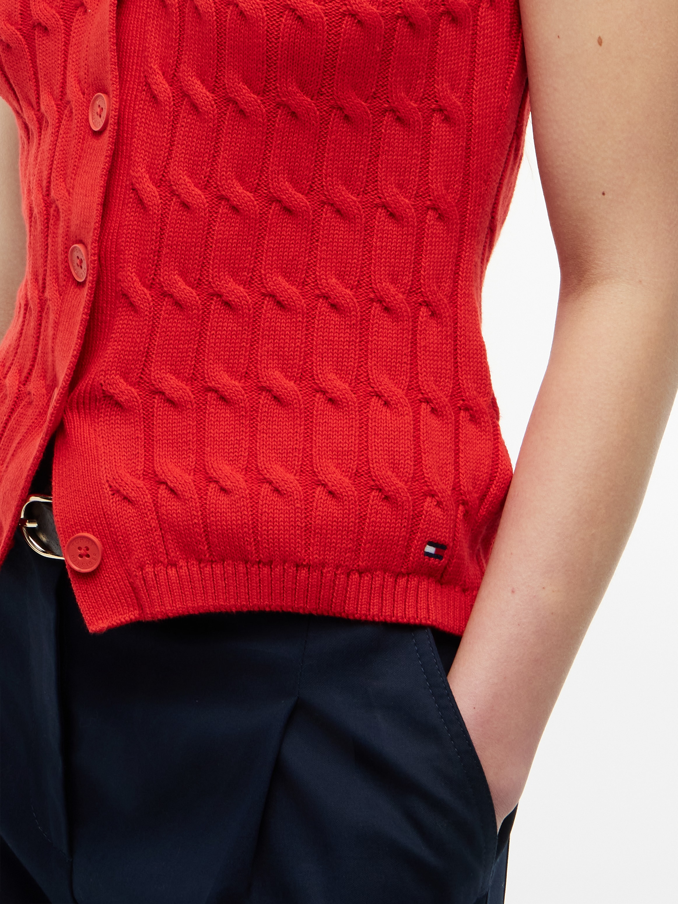 Tommy Hilfiger Strickweste »MID GG CABLE VEST CARDI« Baumwolle, mit Zopfstrickmuster