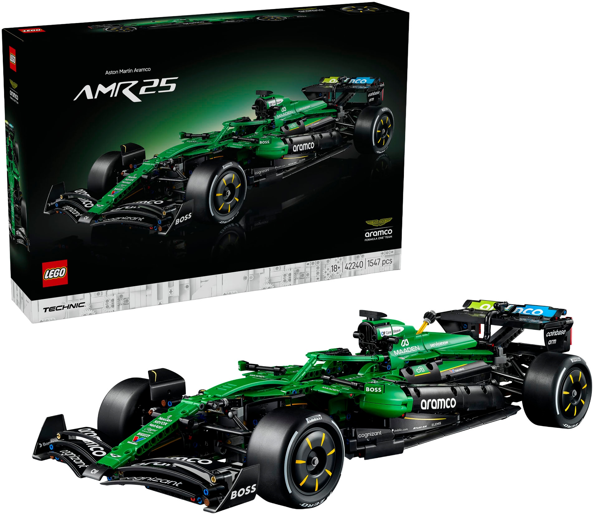 LEGO Konstruktionsspielsteine "Aston Martin Aramco AMR25 F1 Auto (42240), LEGO Technic", grün, Kunststoff, Spielbausteine, Made in Europe