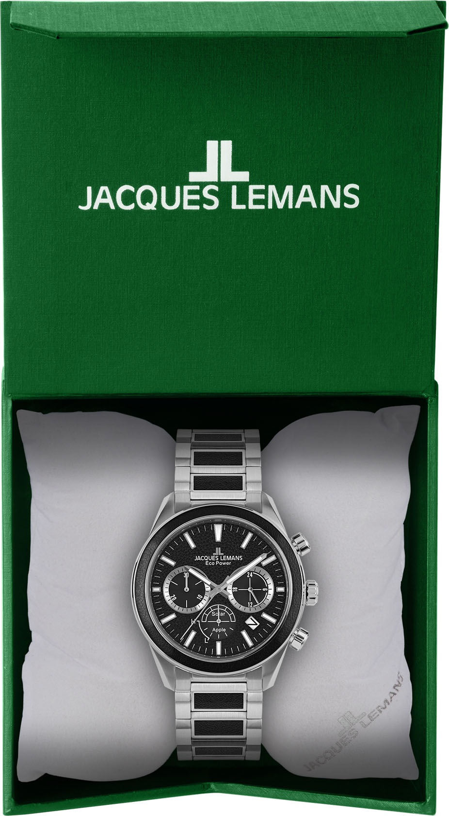 Jacques Lemans Solaruhr »Eco Power Solar Apple, 1-2115F«, Armbanduhr, Herrenuhr, Datum, bis 10 bar wasserd., Edelstahlarmband