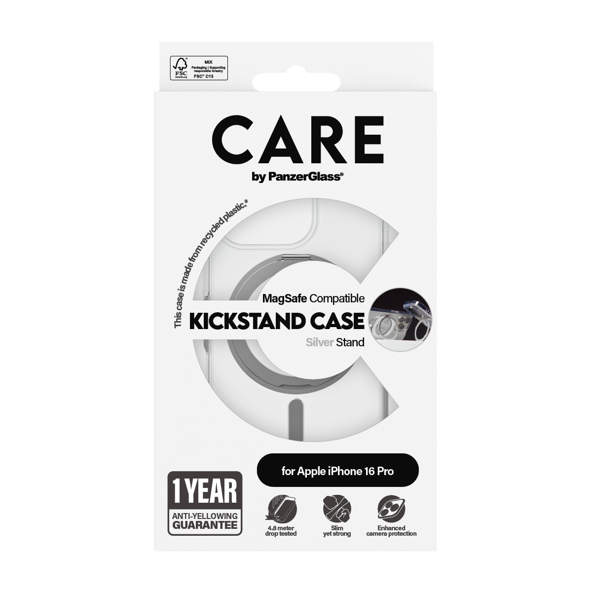 CARE by PanzerGlass Handyhülle »Feature Silver Kickstand MagSafe Apple iPhone 16 Pro«, Backcover, Schutzhülle, Handyschutzhülle, Case, Schutzcase, stoßfest