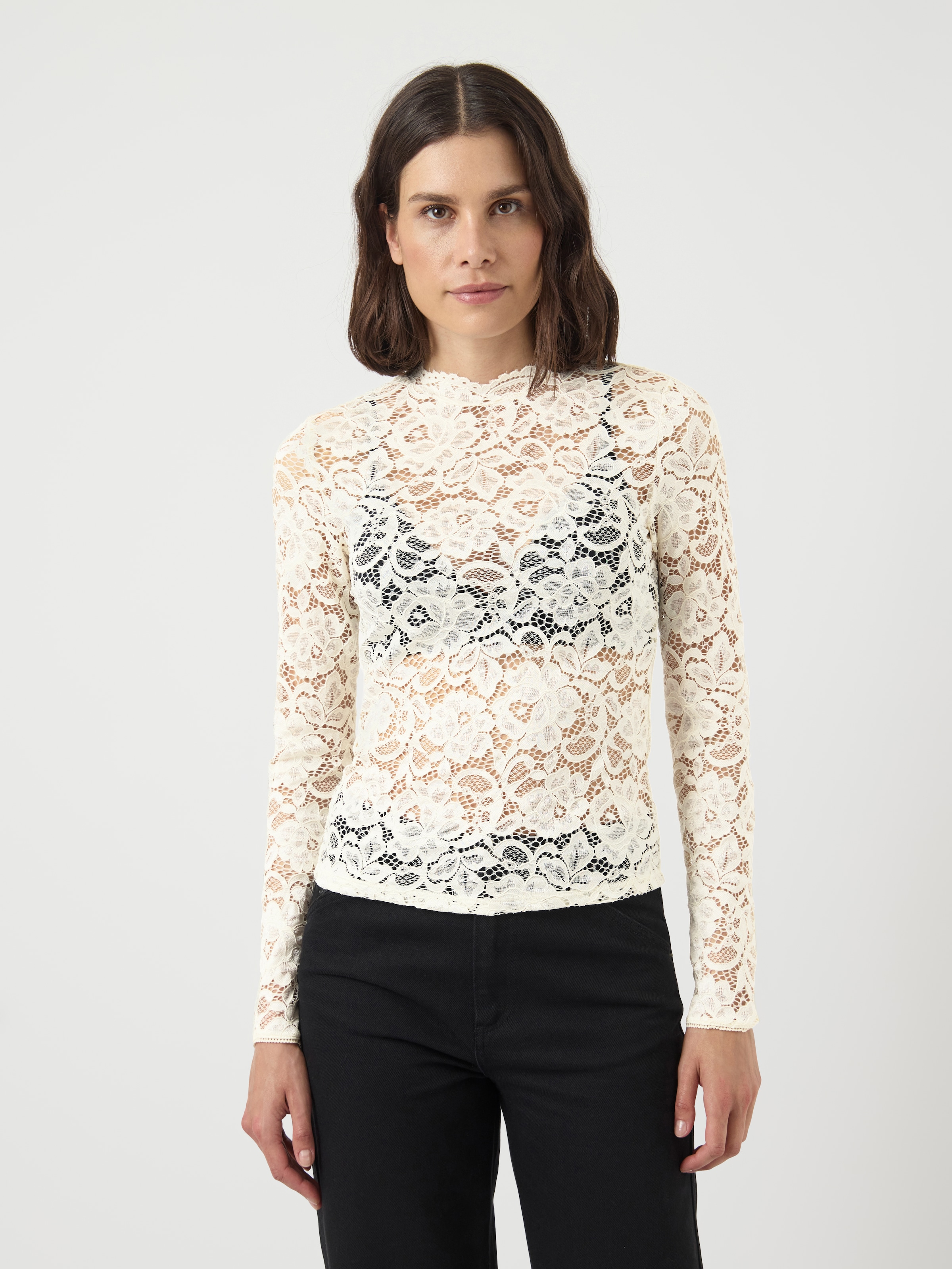 Y.A.S Langarmshirt "YASLACEY LS LACE TOP S. NOOS" Materialmix, slim fit