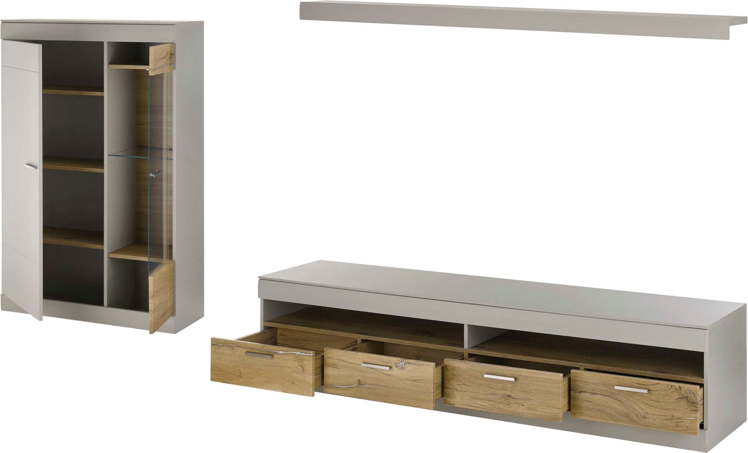 INOSIGN Wohnwand »SCARA«, (3 St.), trendige Farbe mit Applikation Zinneiche Dekor, mit Softclose-Funktion