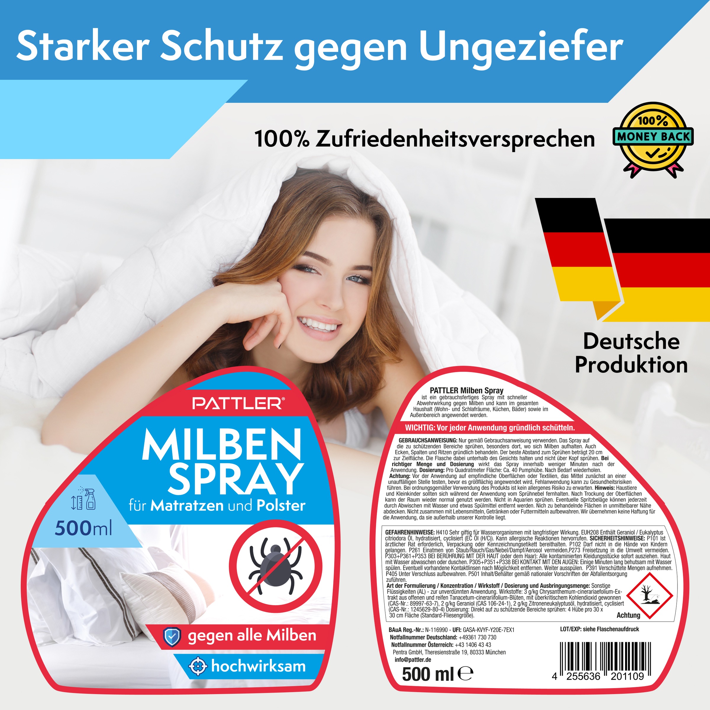 Pattler Milbenspray »Optimiert für Matratzen & Textilien« 500 ml