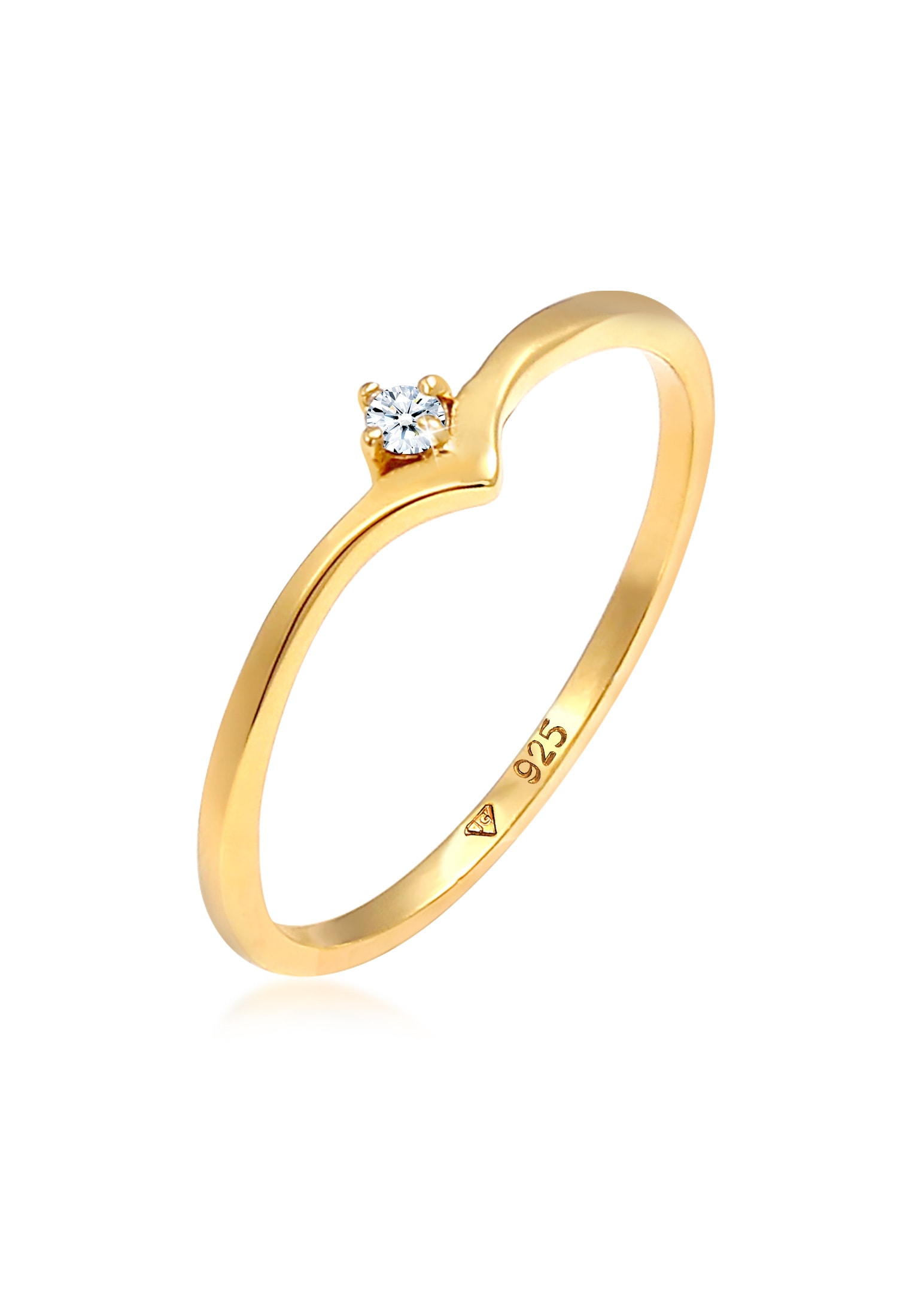 ELLI DIAMONDS Damen Verlobungsring "Ring Solitär Diamant (0.03 ct.) V-Form 925 Silber", 54, Silber 925 (Sterlingsilber), gold, Silber 925