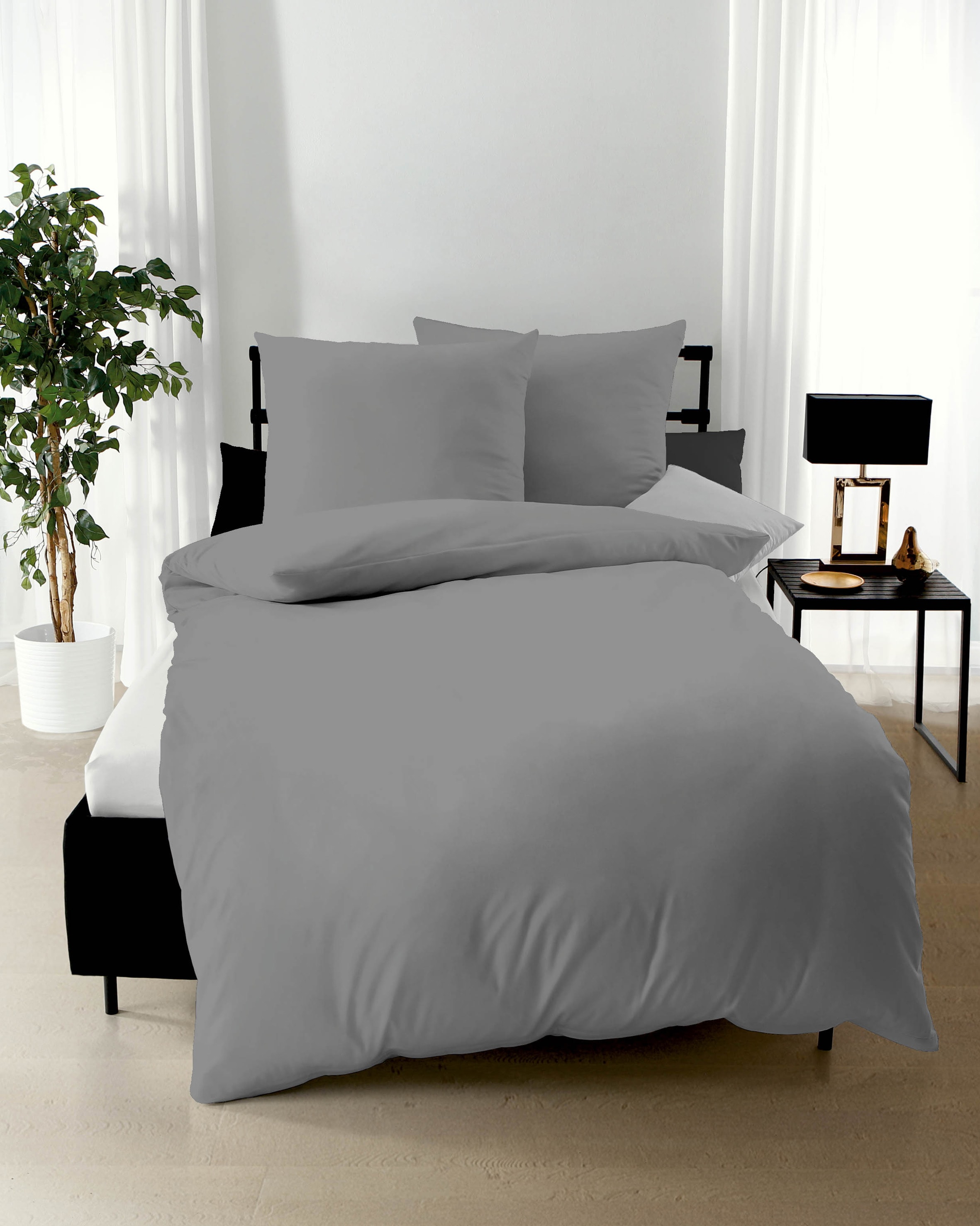 Bettwäsche KAEPPEL, grau, Mako-Satin, Obermaterial: 100% Baumwolle, Bettwäsche, "Uni", Unifarben