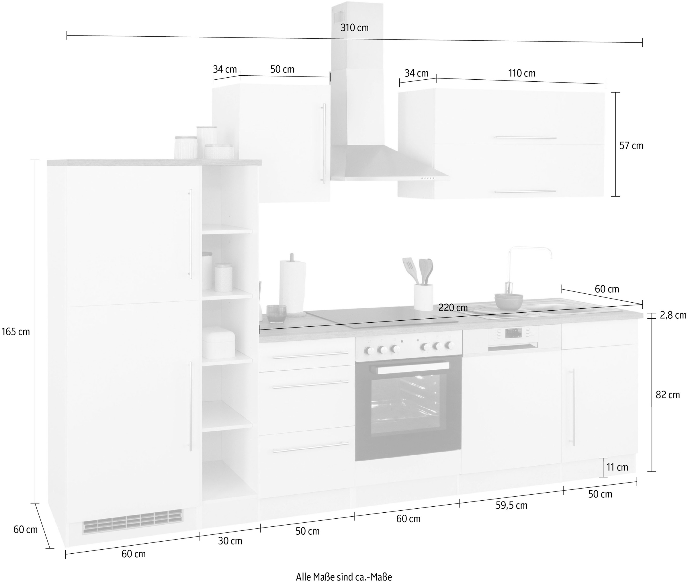 HELD MÖBEL Küchenzeile »Samos«, ohne E-Geräte, Breite 310 cm bestellen |  BAUR