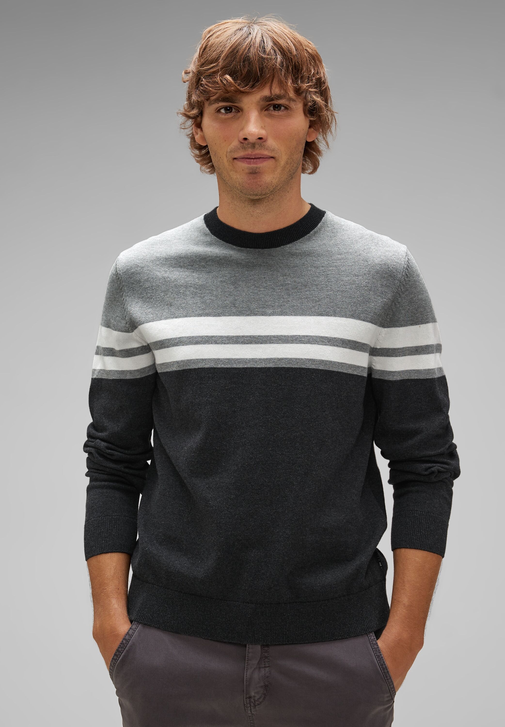 STREET ONE MEN Strickpullover, mit College-Streifen