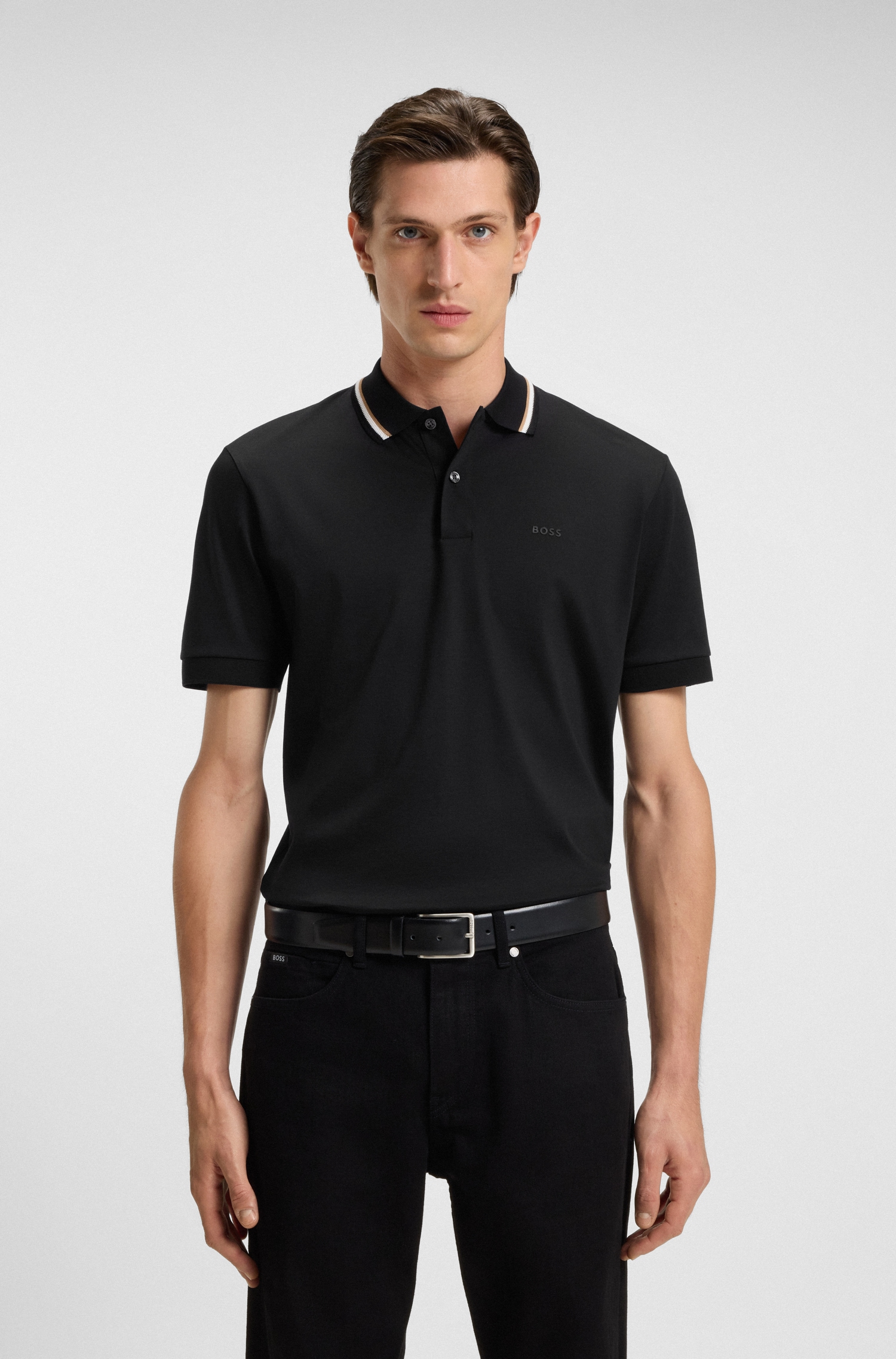 BOSS Poloshirt "Penrose 38" aus Baumwolle mit gestreiftem Kragen, slim fit günstig online kaufen