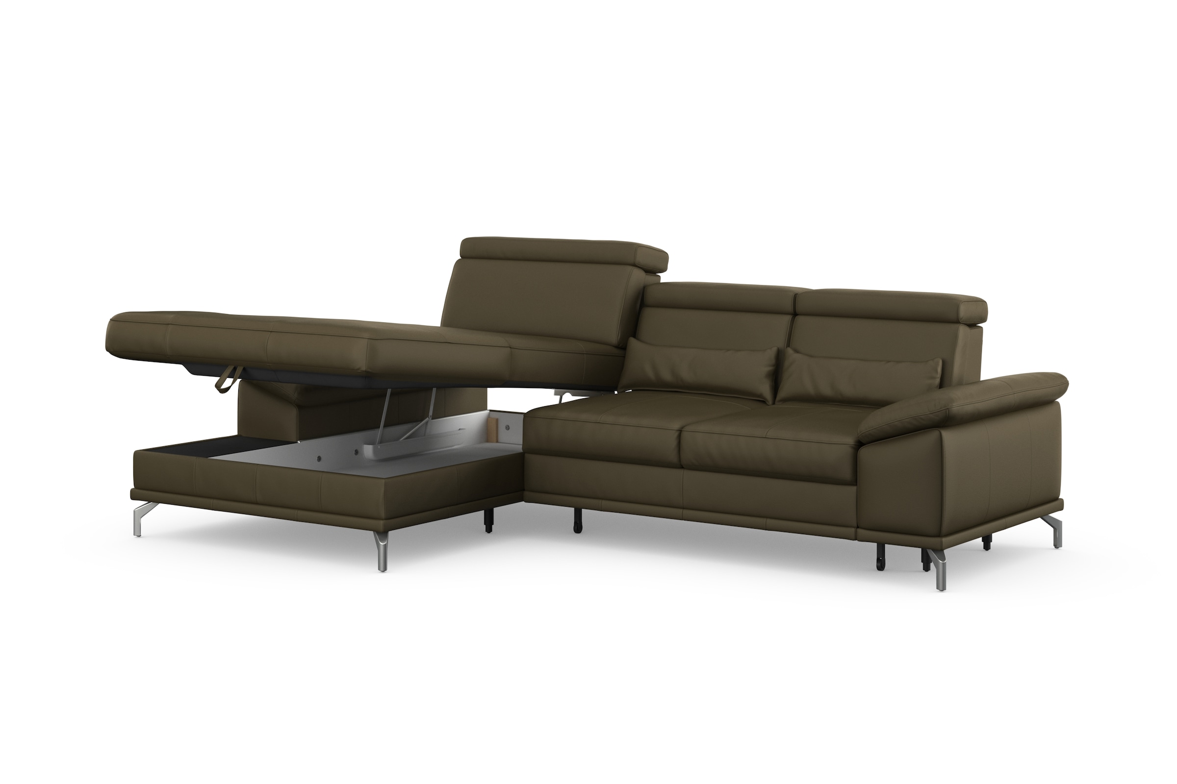 sit&more Ecksofa »Cabrio L-Form, mit Sitztiefenverstellung, Arm- und Kopfteilverstellung«, 2 Nierenkissen, Federkern, optional Bettfunktion und Stauraum