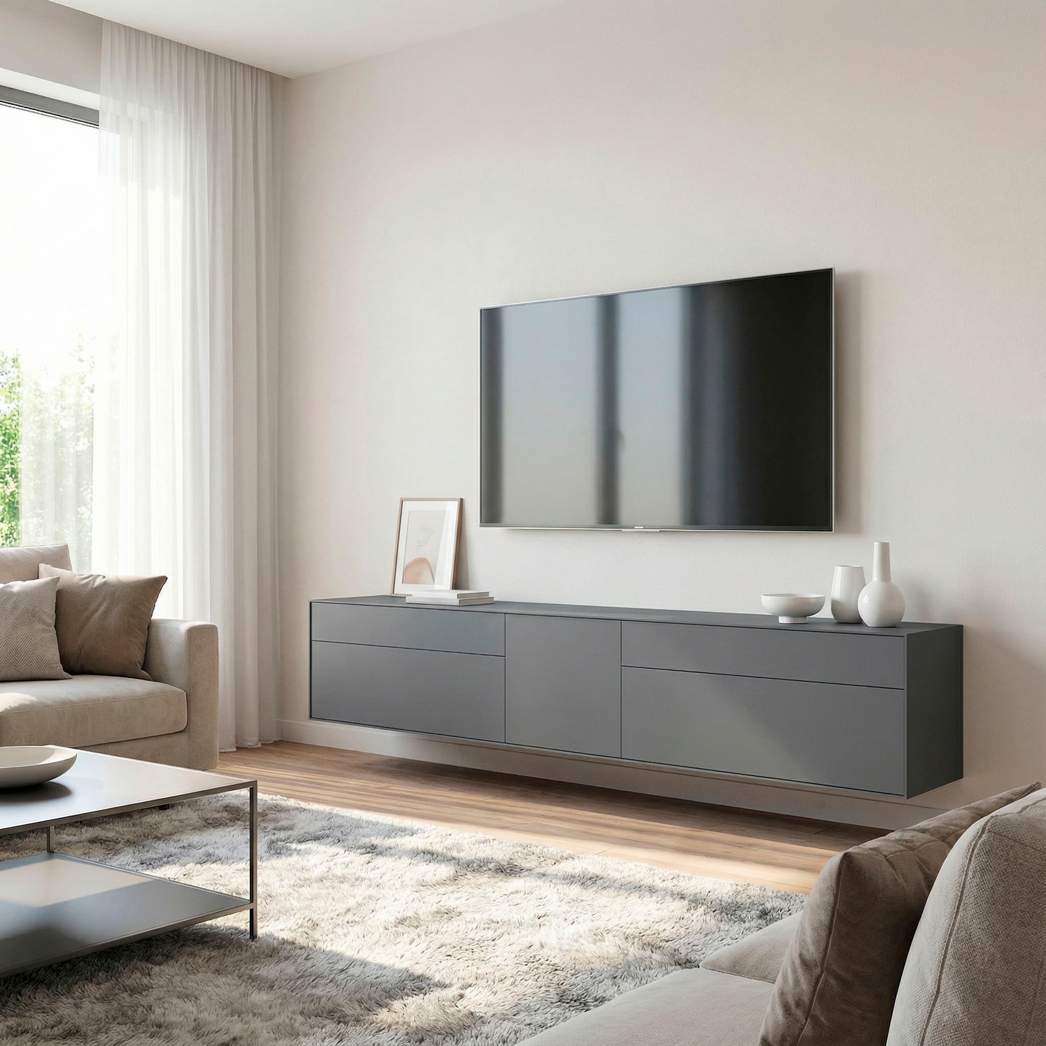 LeGer Home by Lena Gercke Lowboard "Essentials, TV-Board, TV-Kommode, TV-Schrank, TV-Möbel" 2 Stk. tlg. Breite: 277 cm, UV lackiert, Push-to-open-Funktion