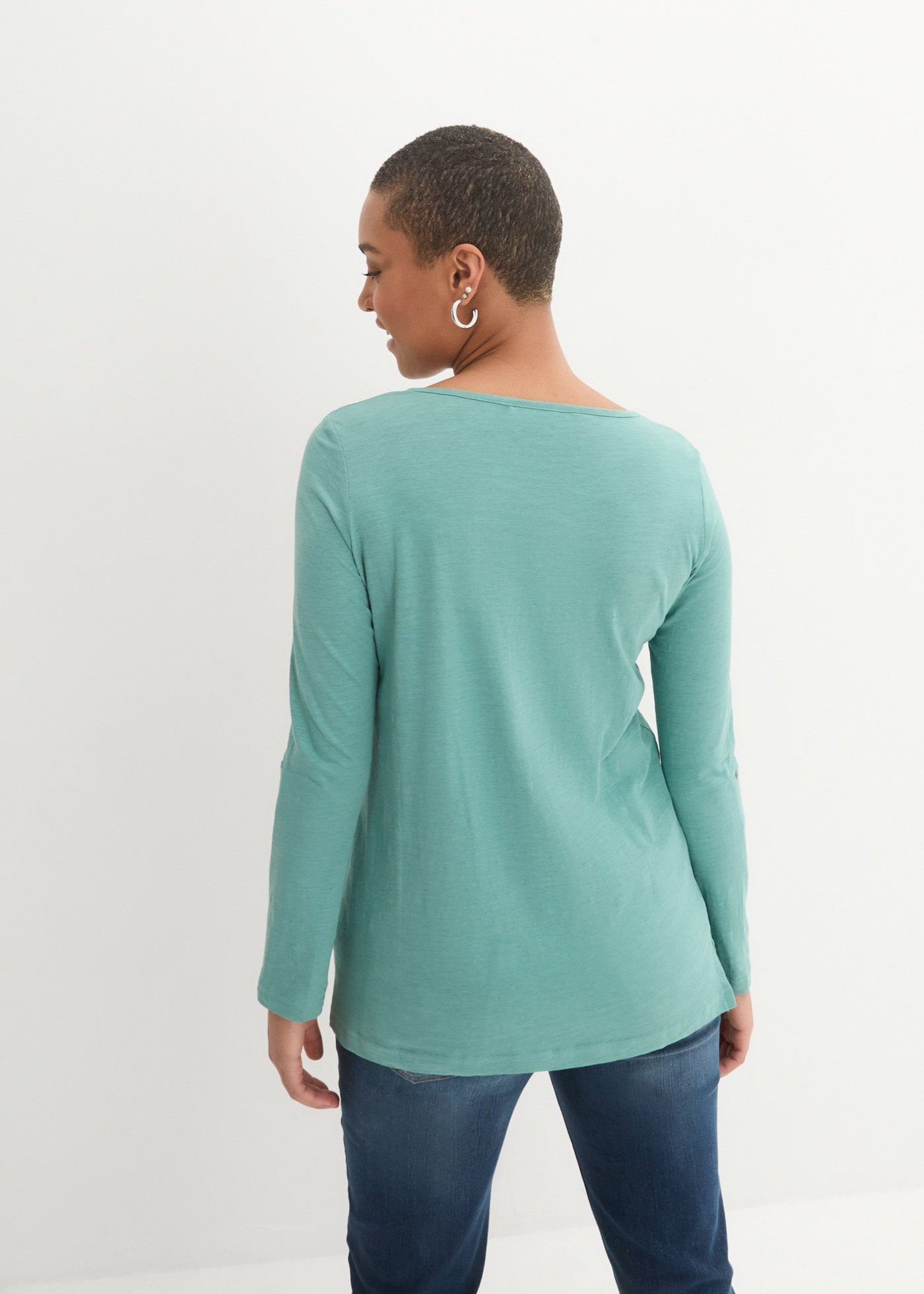 bonprix Langarmshirt 1 tlg. gerade Passform, verstellbare Ärmel, mit V-Ausschnitt