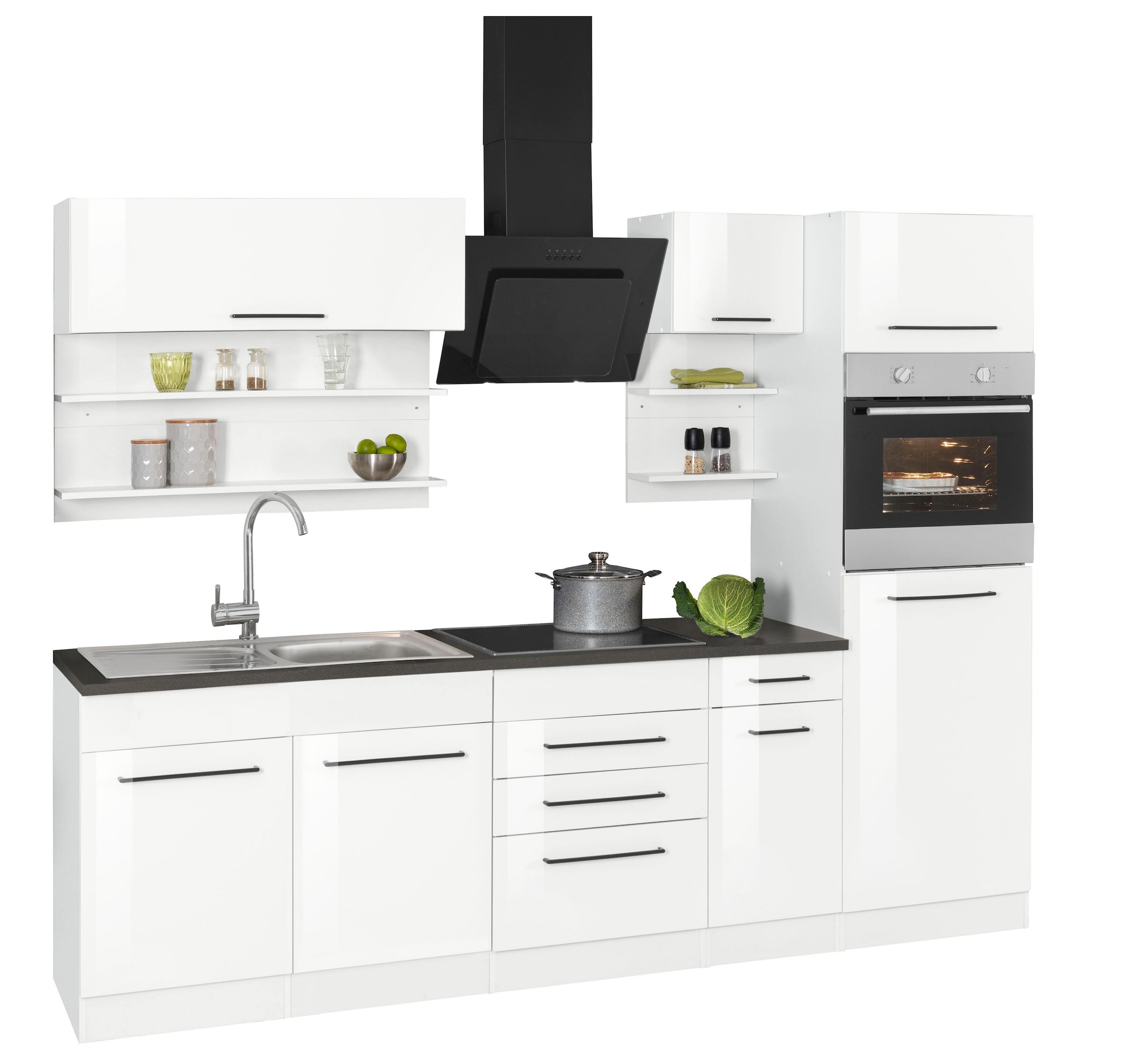 KOCHSTATION Küchenzeile »KS-Tulsa«, ohne E-Geräte, Breite 270 cm, schwarze Metallgriffe, MDF Fronten