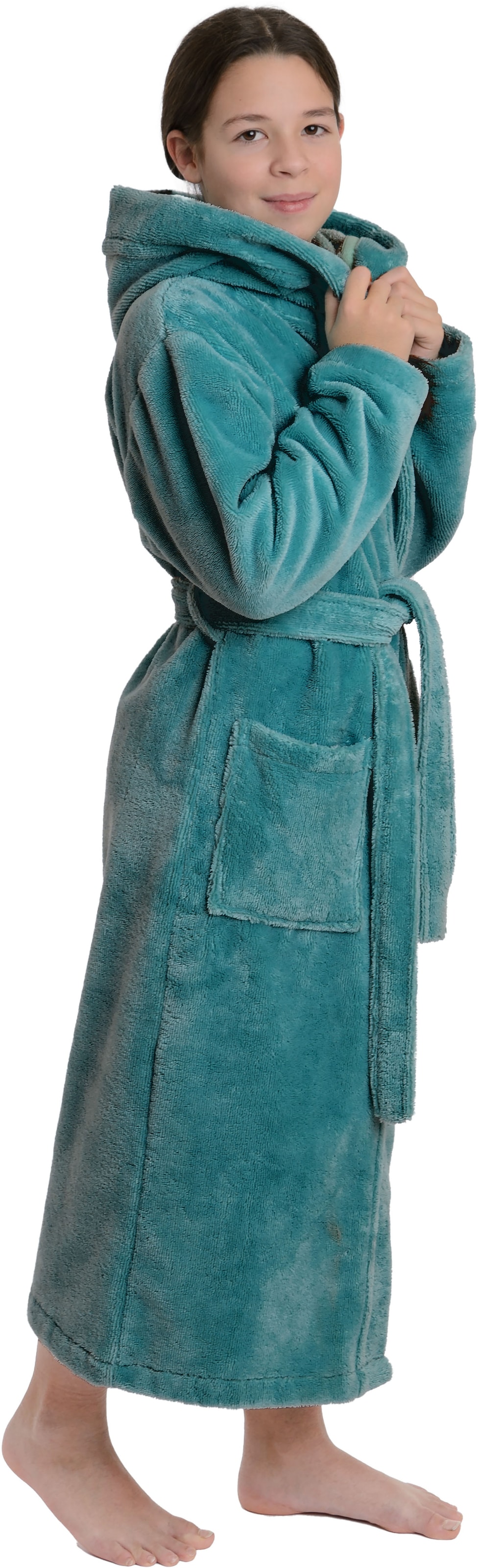 Kinderbademantel WEWO FASHION, L:92cm, blau, Baumwoll-Mix, Hausmäntel, "8514", mit kuscheliger Kapuze