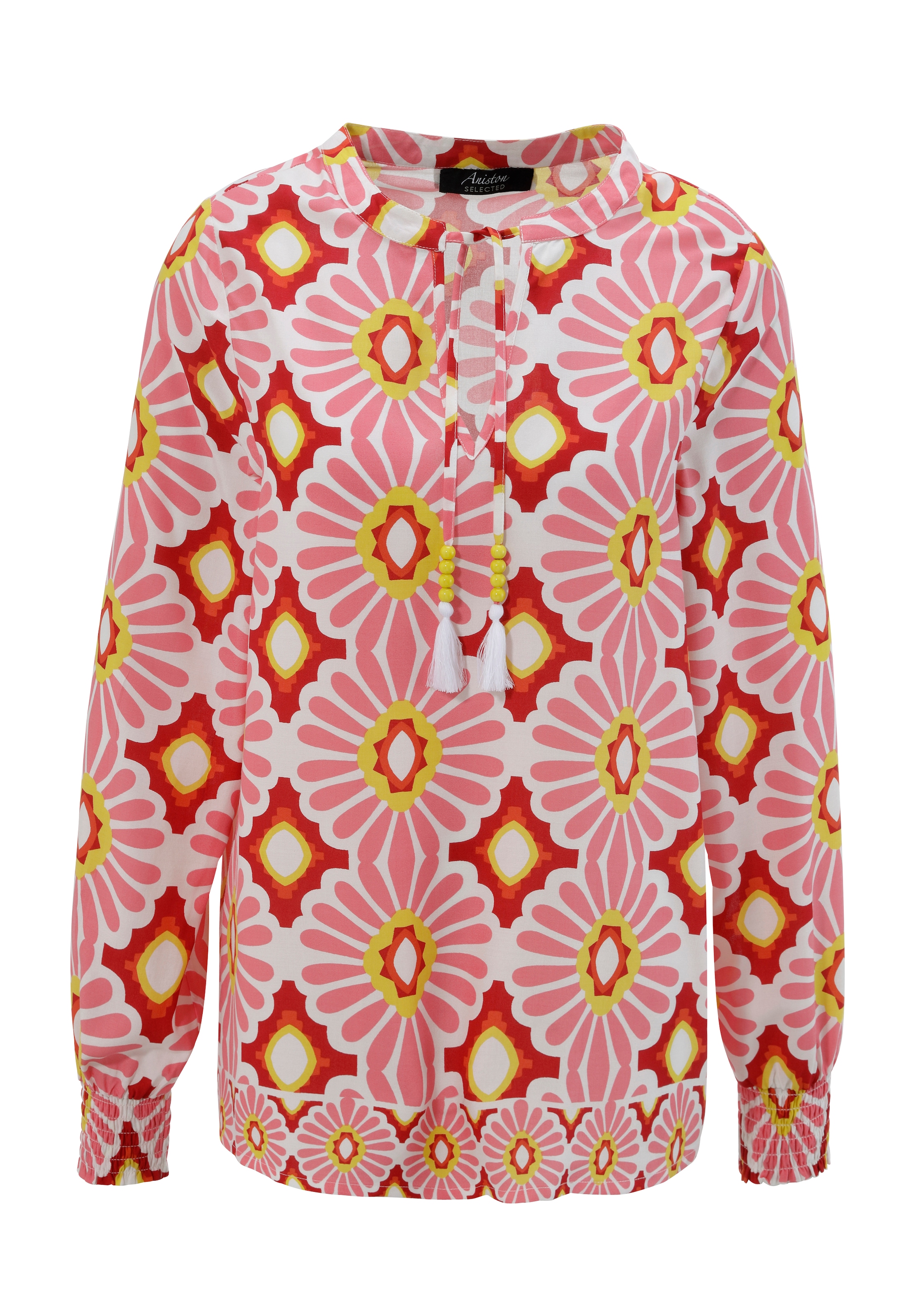 Aniston SELECTED Schlupfbluse, mit geometrisch geblümter Bordüre am Saum - NEUE KOLLEKTION