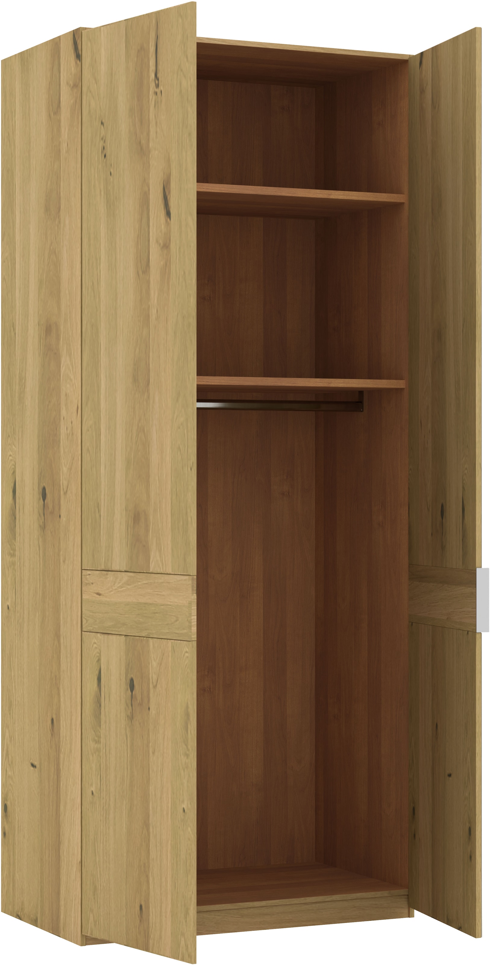 Musterring Drehtürenschrank »Savona, Kleiderschrank, Schrank, Garderobe, teilmassiv Eiche«, (mit Türdämpfern, mit Spiegel oder Glas, extra Böden, MADE IN GERMANY), Türen in Bianco-Eiche massiv, Spiegel-/Glastüren, verschiedene Größen