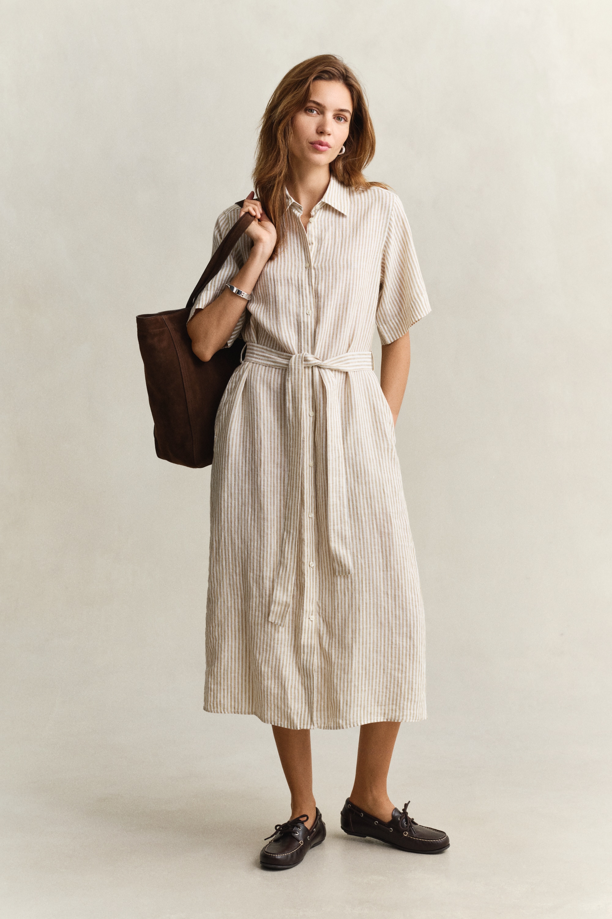 Gant Hemdblusenkleid »STRIPED LINEN« Seitennahttaschen Regular fit mit Bindegürtel