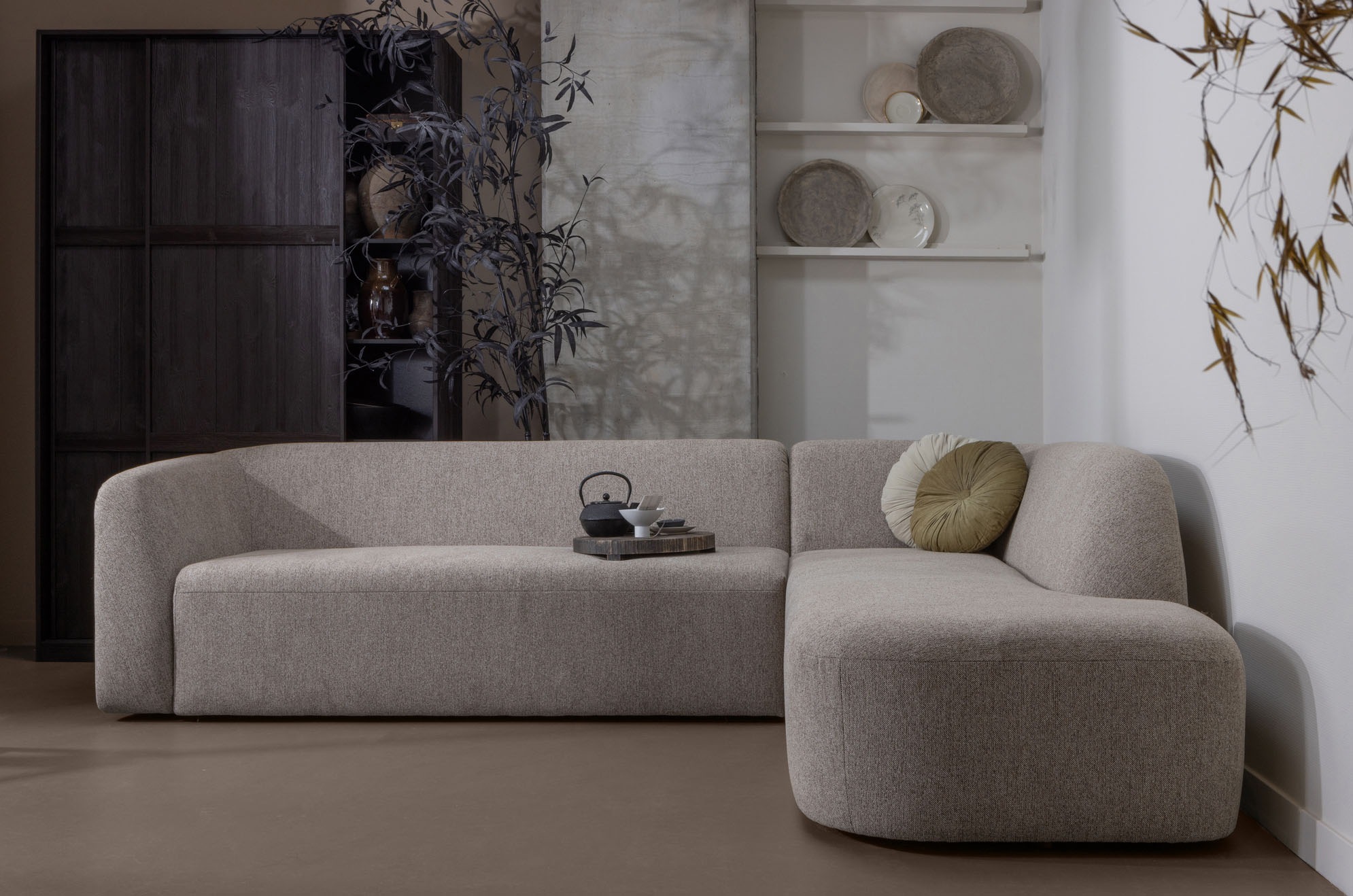 WOOOD Ecksofa »Sloping«, gepolstert mit gewebter Chenille, frei im Raum stellbar, Breite 274 cm