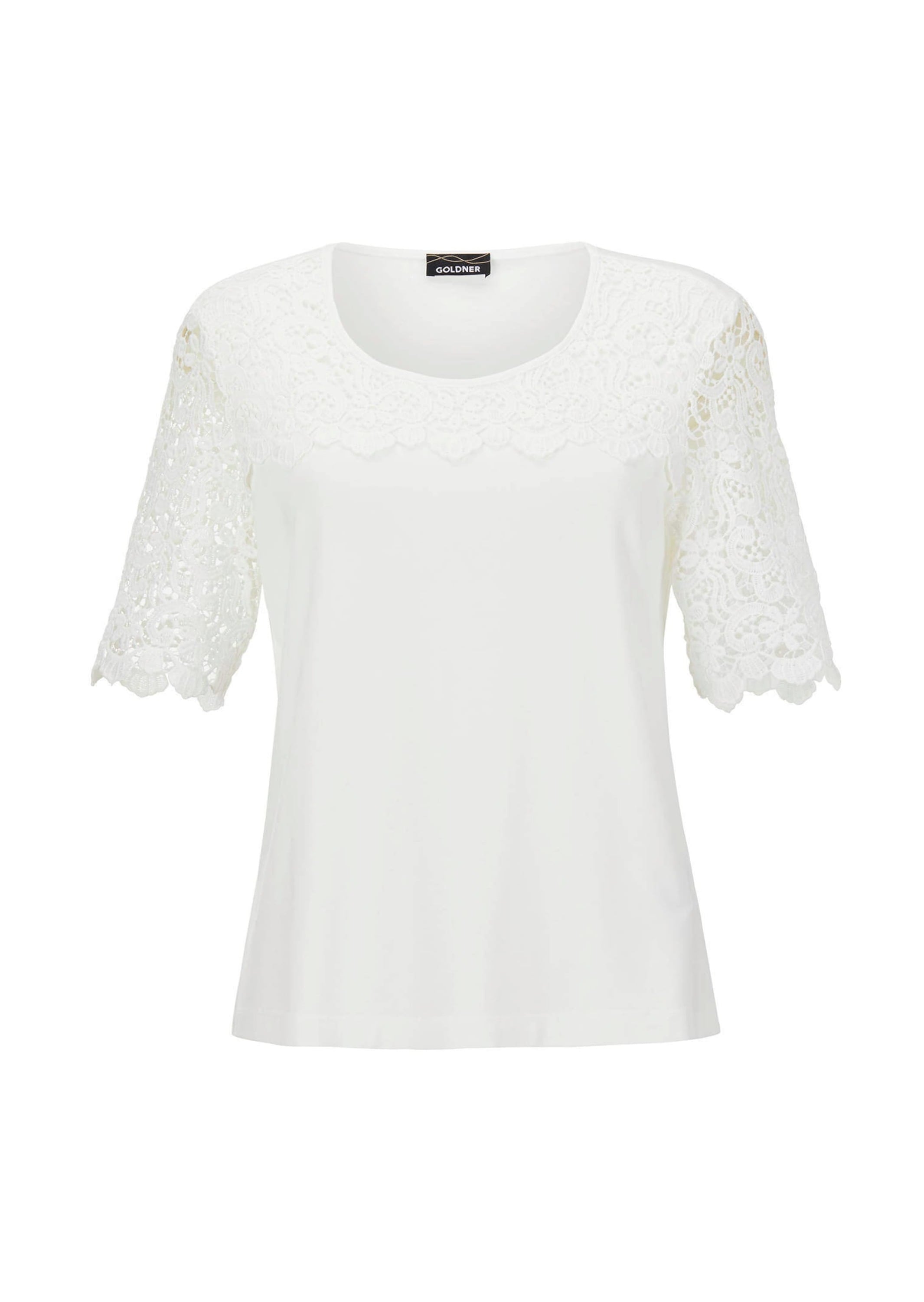 GOLDNER Langarm-Poloshirt "Kurzgröße Viskose-Blusenshirt mit Spitze" günstig online kaufen