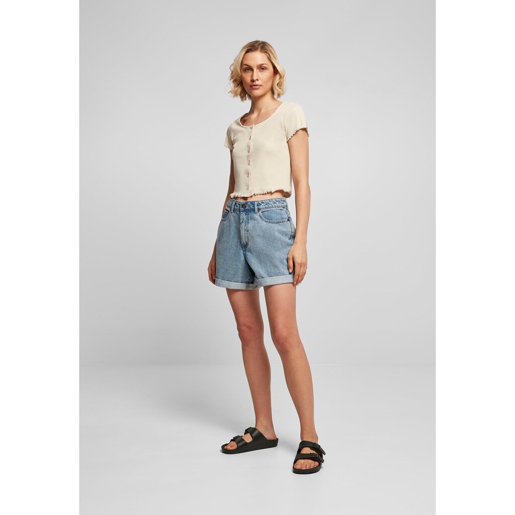 URBAN CLASSICS Kurzarmshirt »Urban Classics Damen Ladies Cropped Button Up Rib Tee«, (1 tlg.)