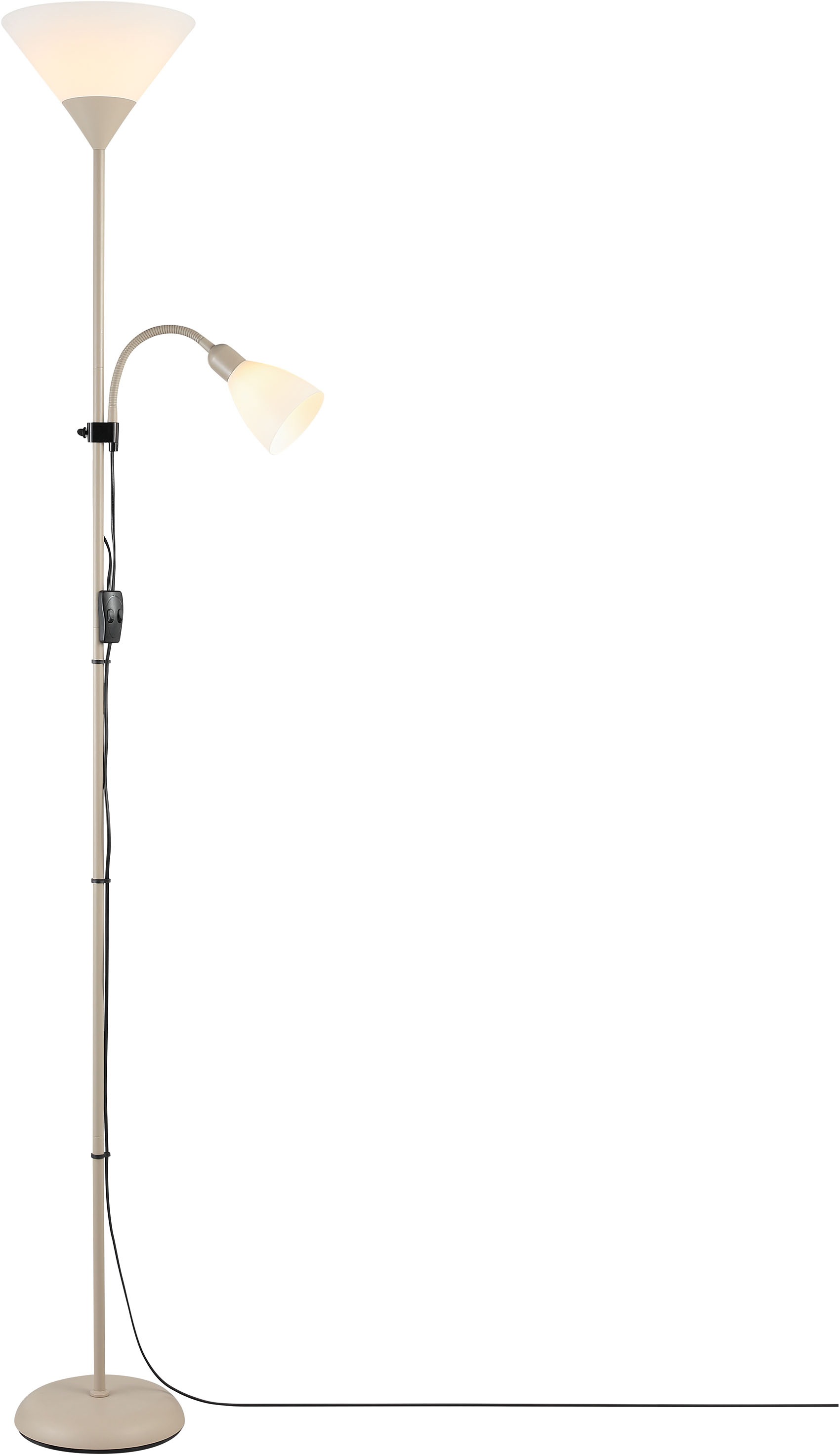 BRILLIANT Deckenfluter "Spari", 2, Ø 25cm H: 180cm, 1 Stk.taupe, Wohnzimmer, Leuchten, 180 cm Höhe, Ø 25 cm, E27 + E14, Aluminium/Kunststoff