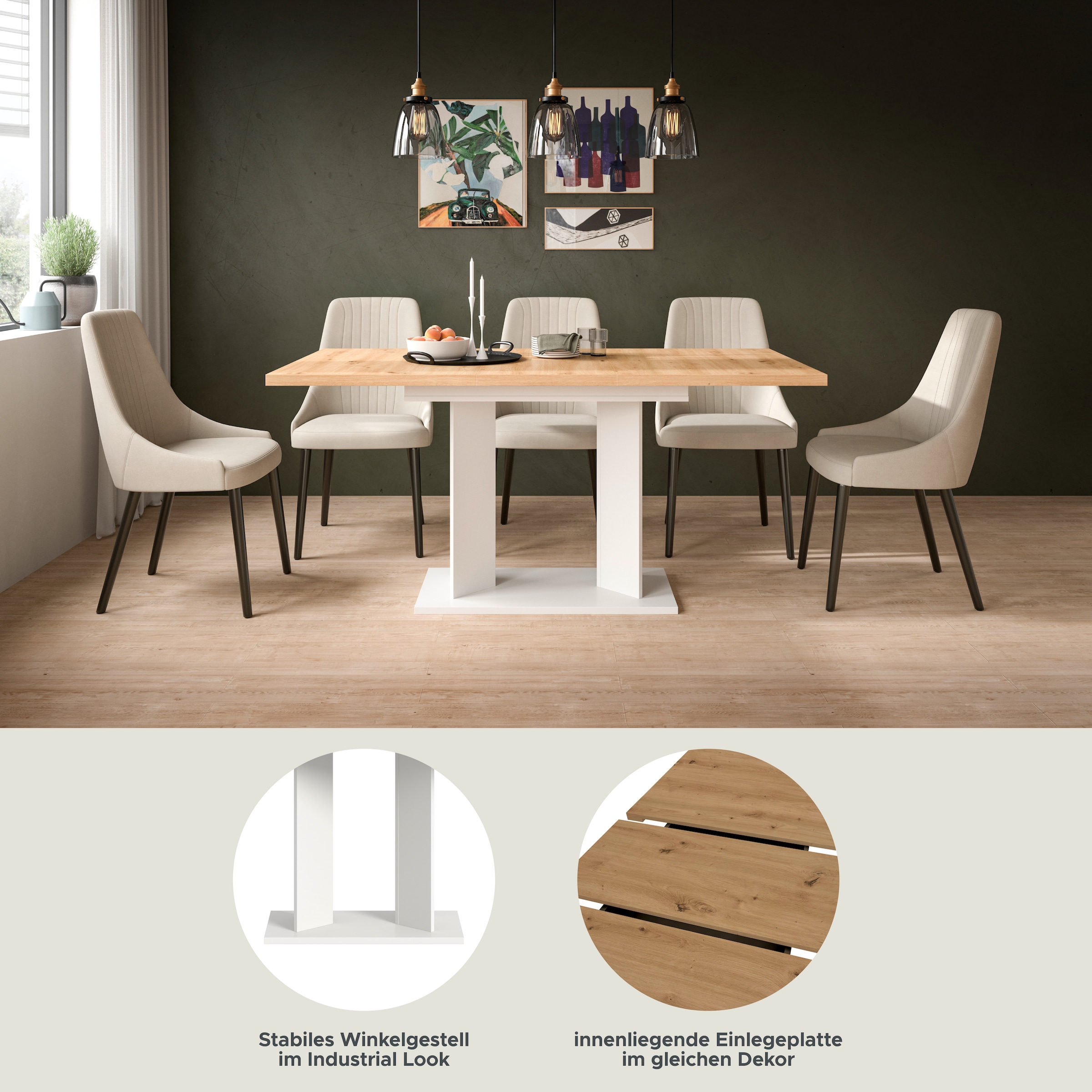 Home affaire Esstisch »GERO, 120-160 cm, ausziehbar, Säulengestell« in verschiedenen Ausführungen erhältlich, 1 Stk. tlg. Tisch, Esstisch, Esszimmer, Esszimmertisch, Küchetisch, Bartisch